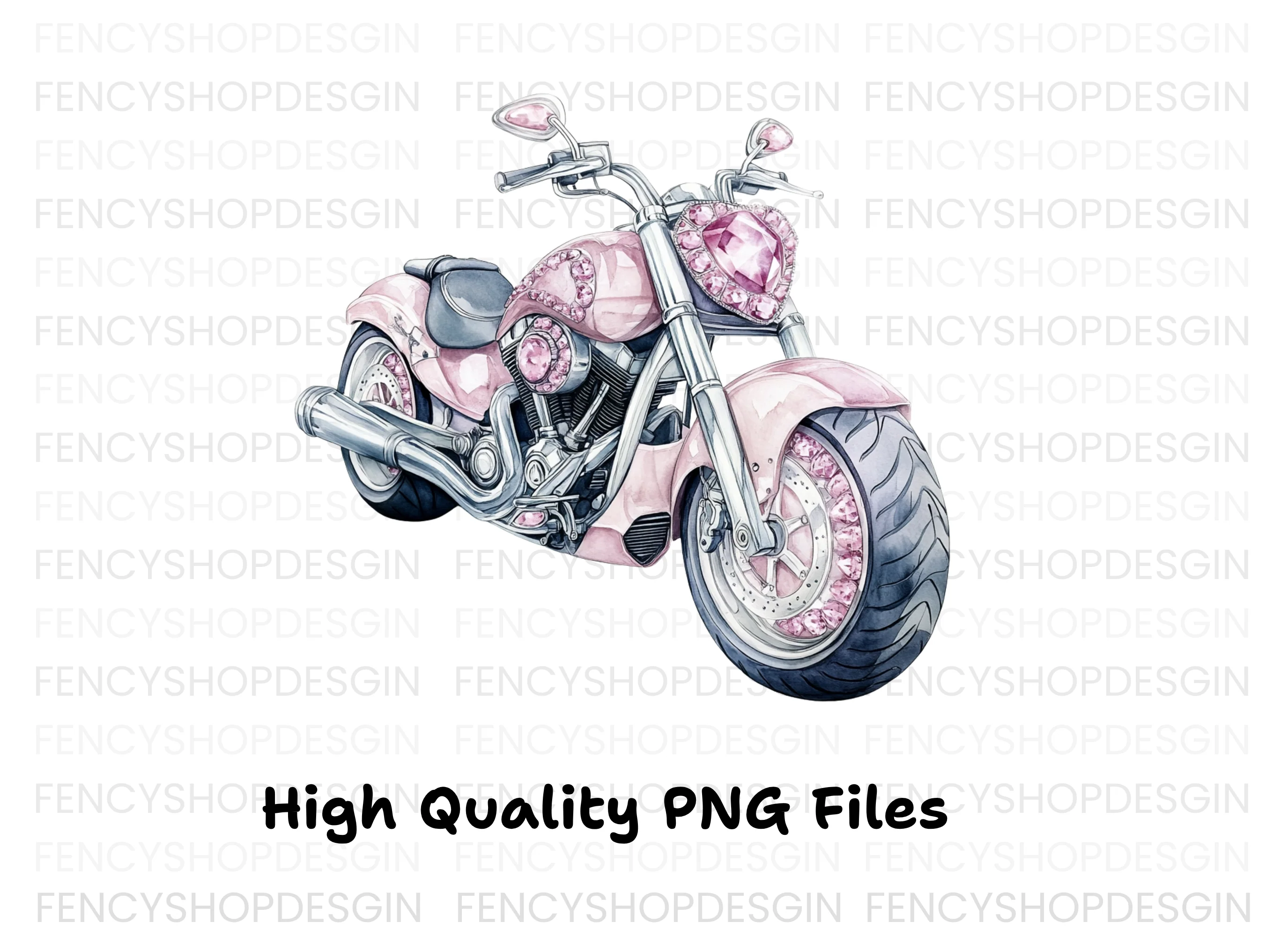 Pink Gemstone Motorcycle Clipart Bundle - Image 3
