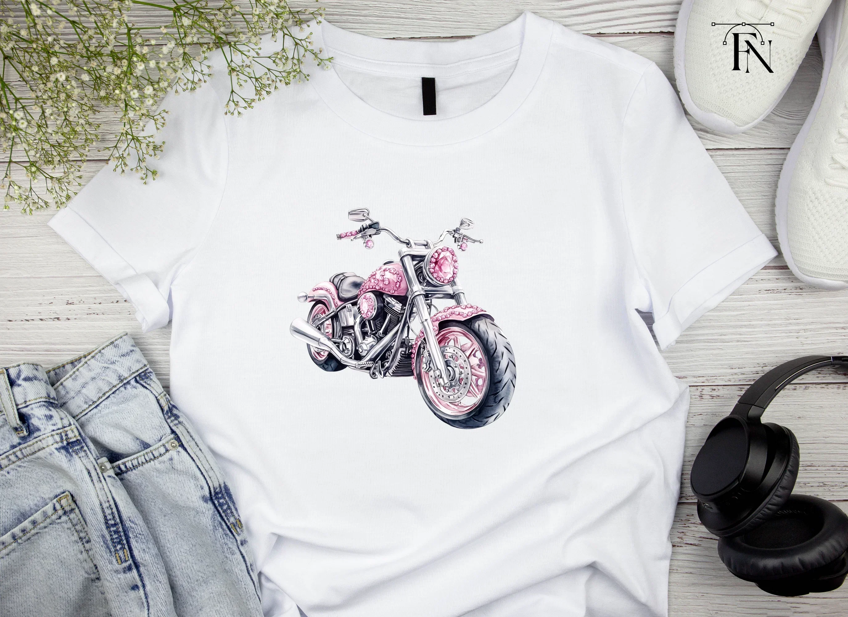 Pink Gemstone Motorcycle Clipart Bundle - Image 4