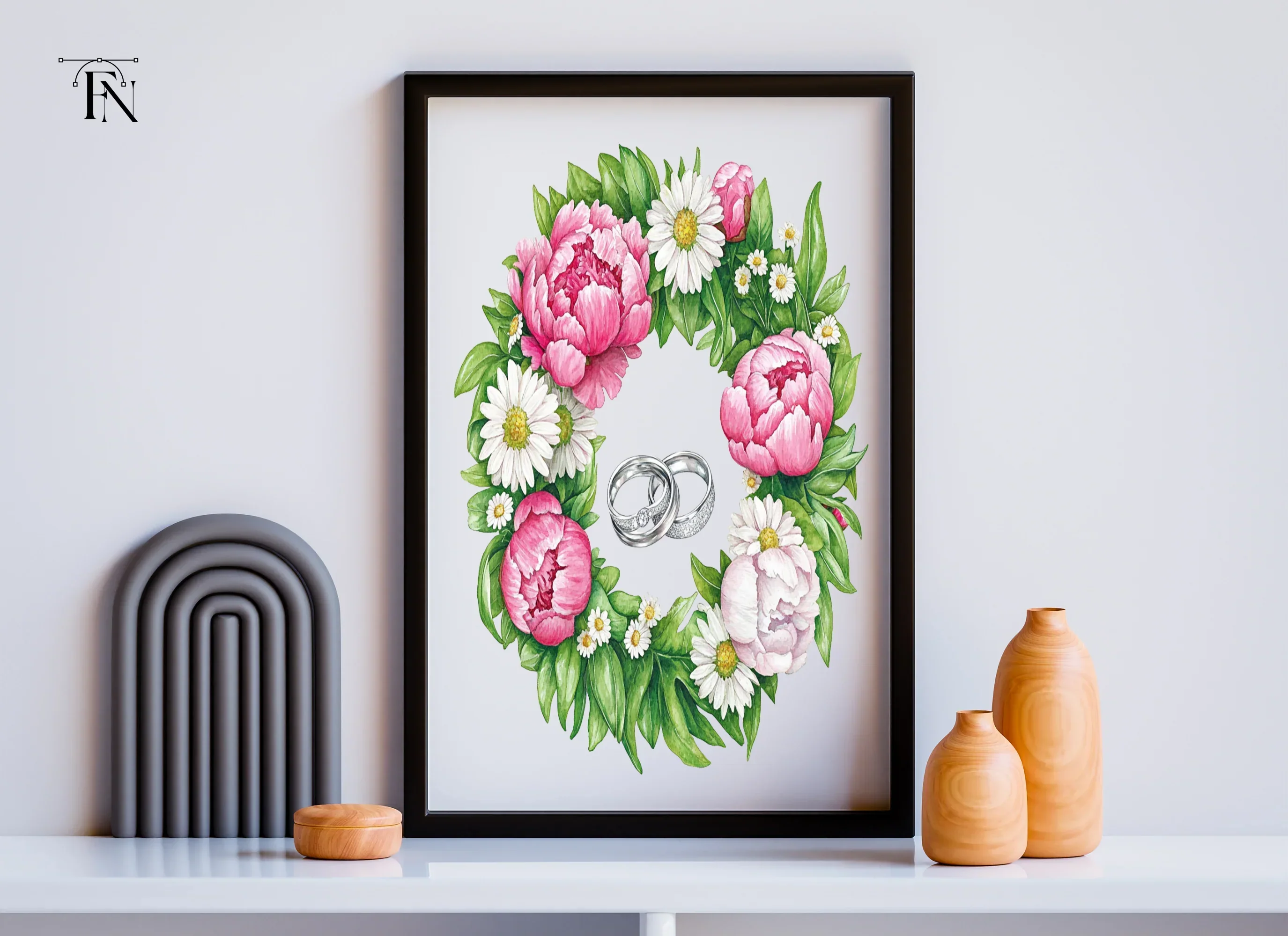 Pink Peony and Daisy Wedding Wreath Clipart Bundle - Image 5