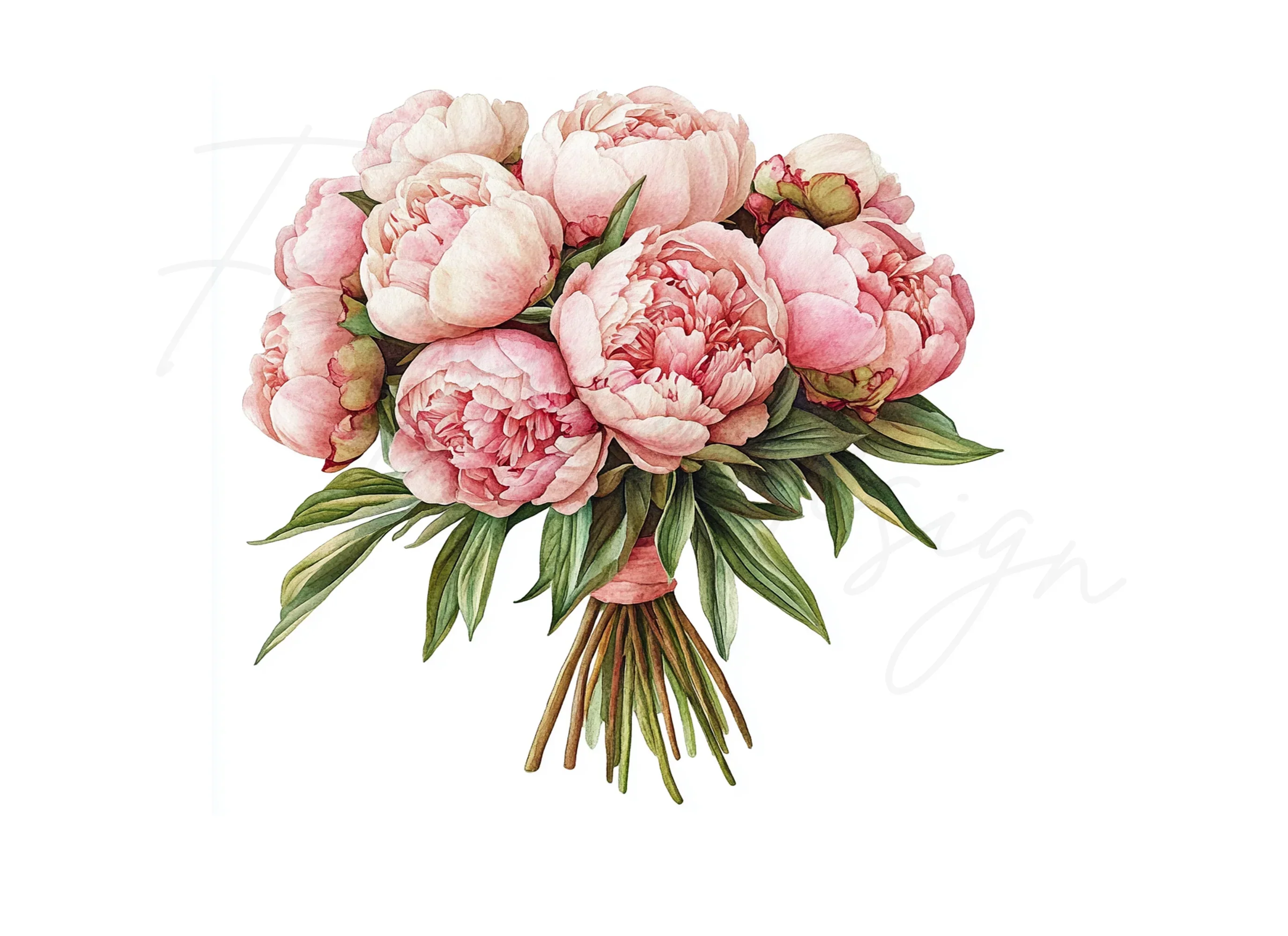 Pink Peony Bouquet Clipart Bundle - Image 2