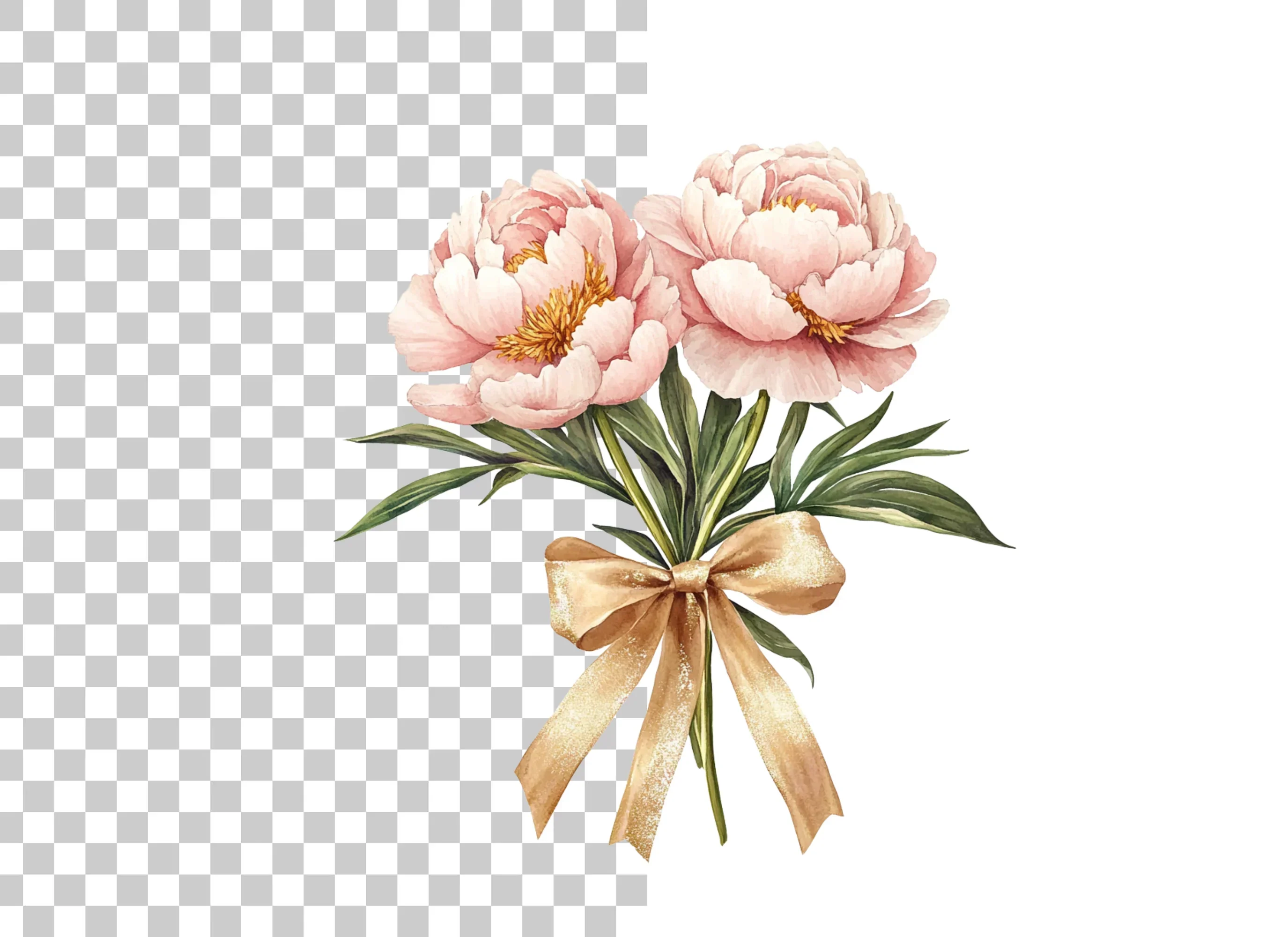 Pink Peony Bouquets with Gold Ribbons Clipart Bundle - Image 6
