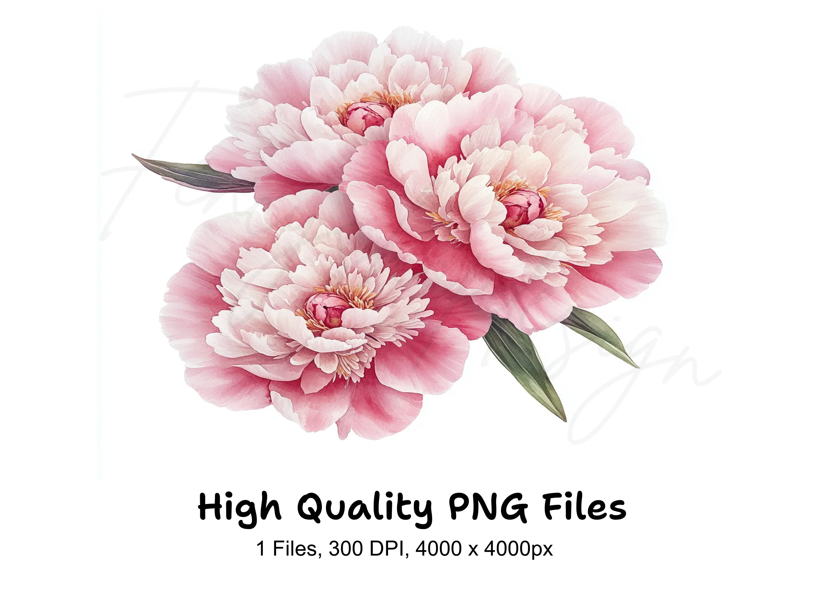 Pink Peony Flower Clipart Bundle