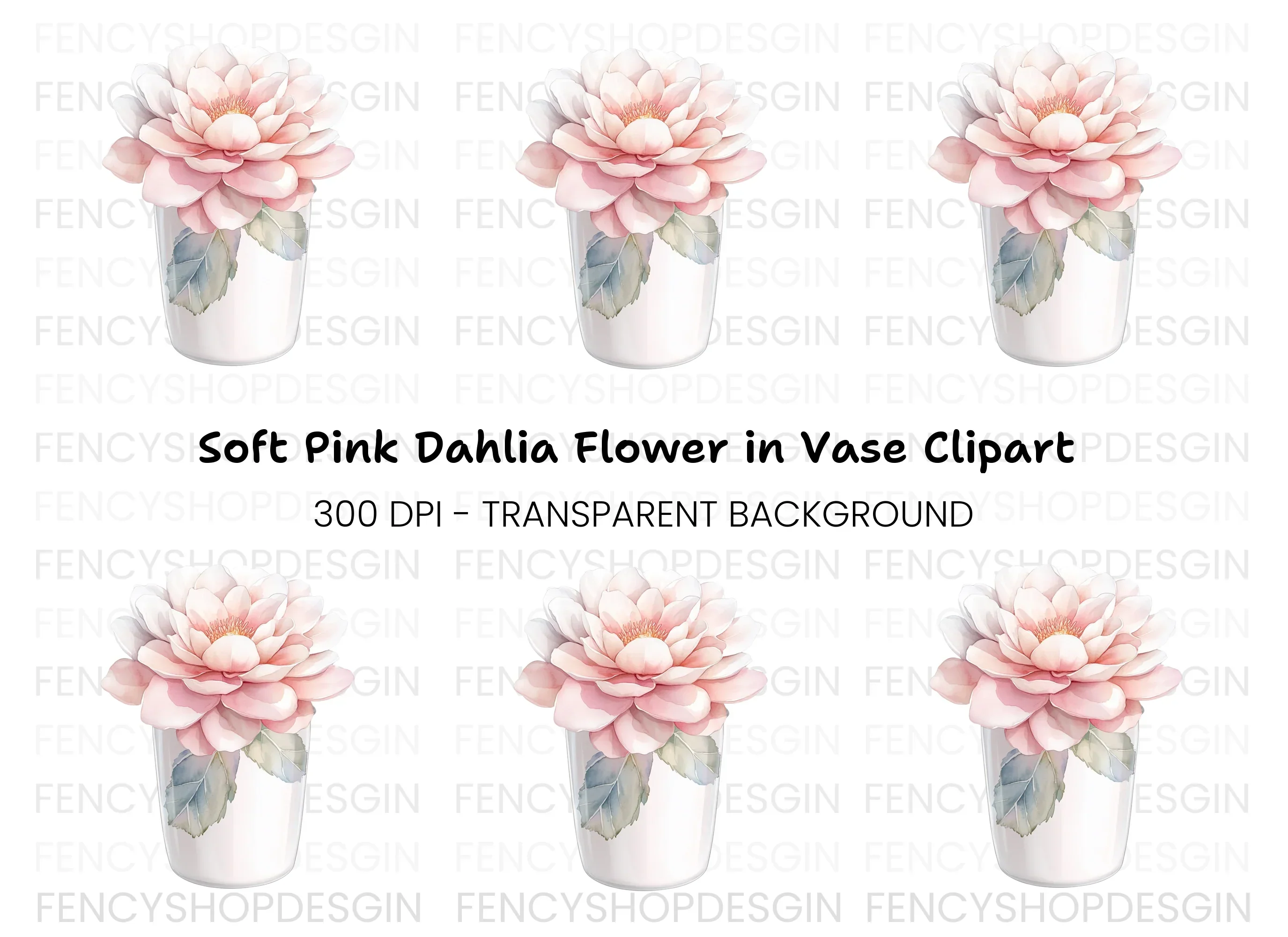 Pink Peony in White Vase Clipart Bundle