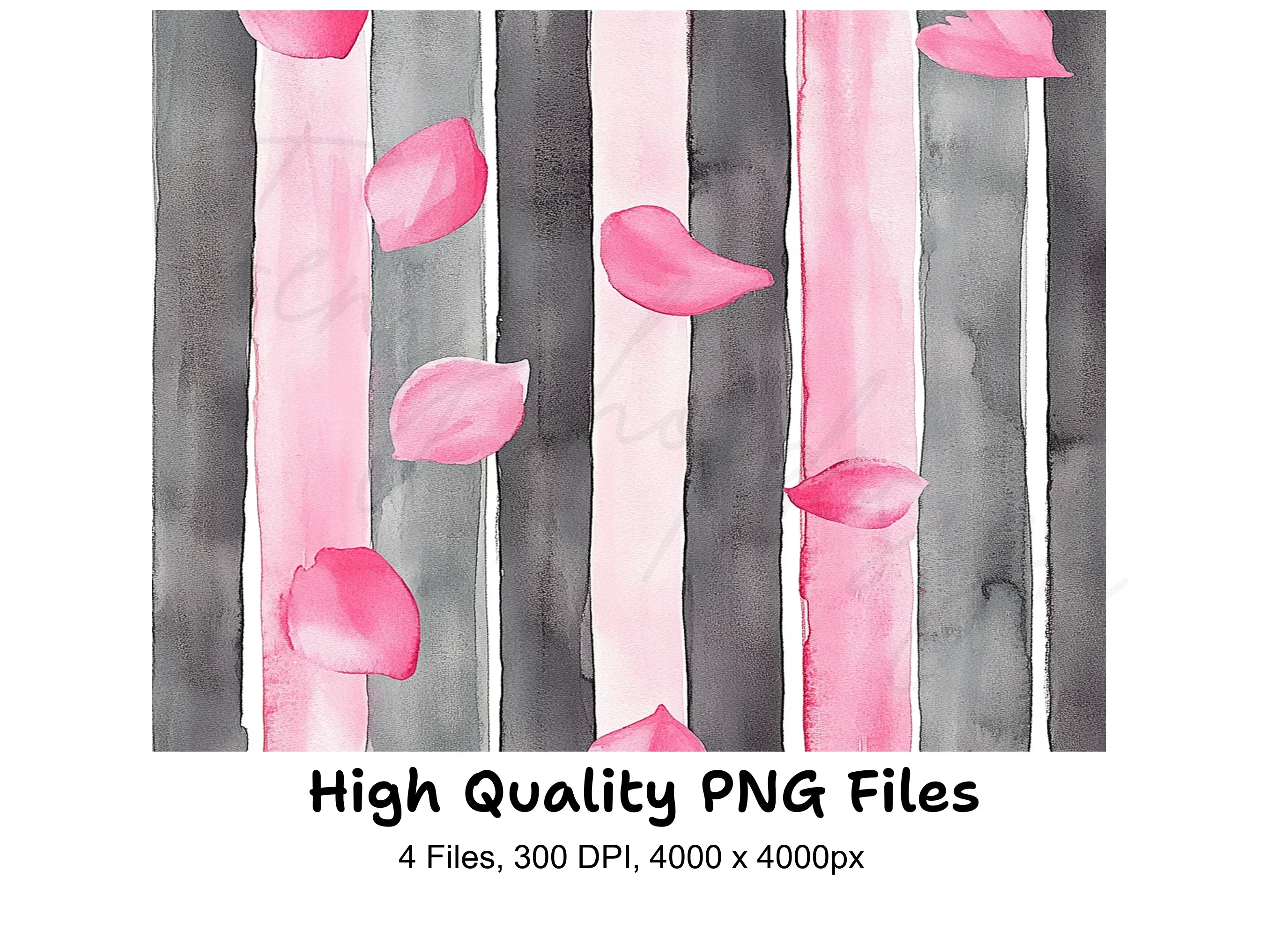 Pink Petals Stripes Clipart Bundle