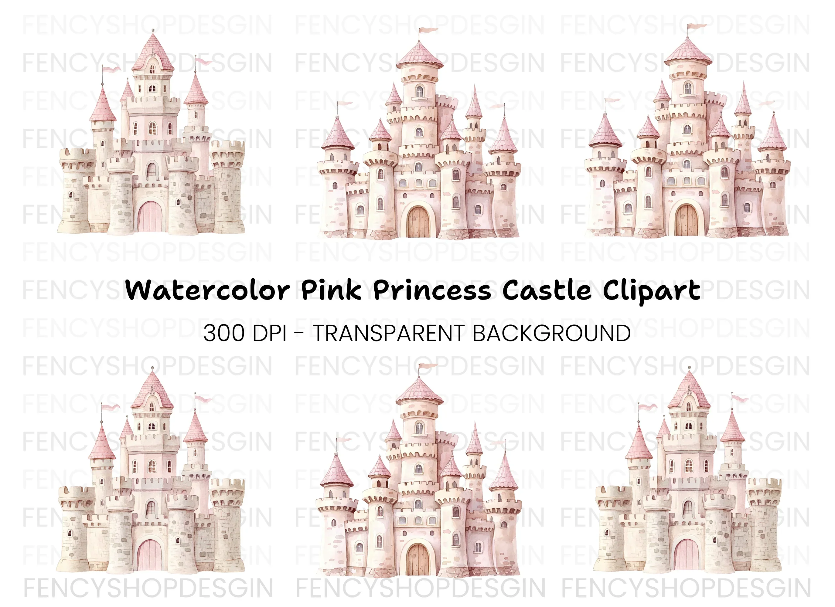 Pink Princess Castle Clipart Bundle
