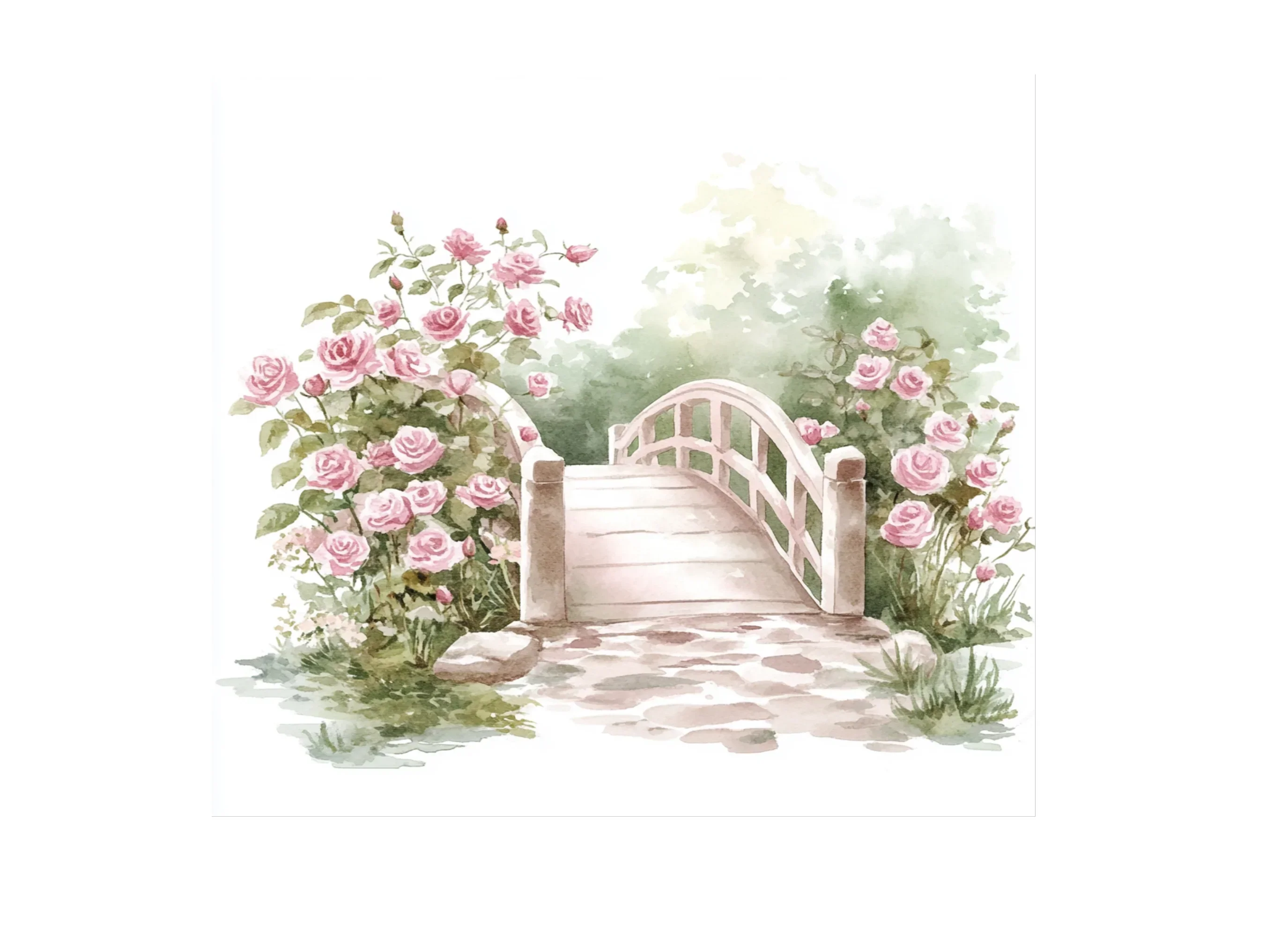 Pink Rose Garden Bridge Clipart Bundle - Image 2