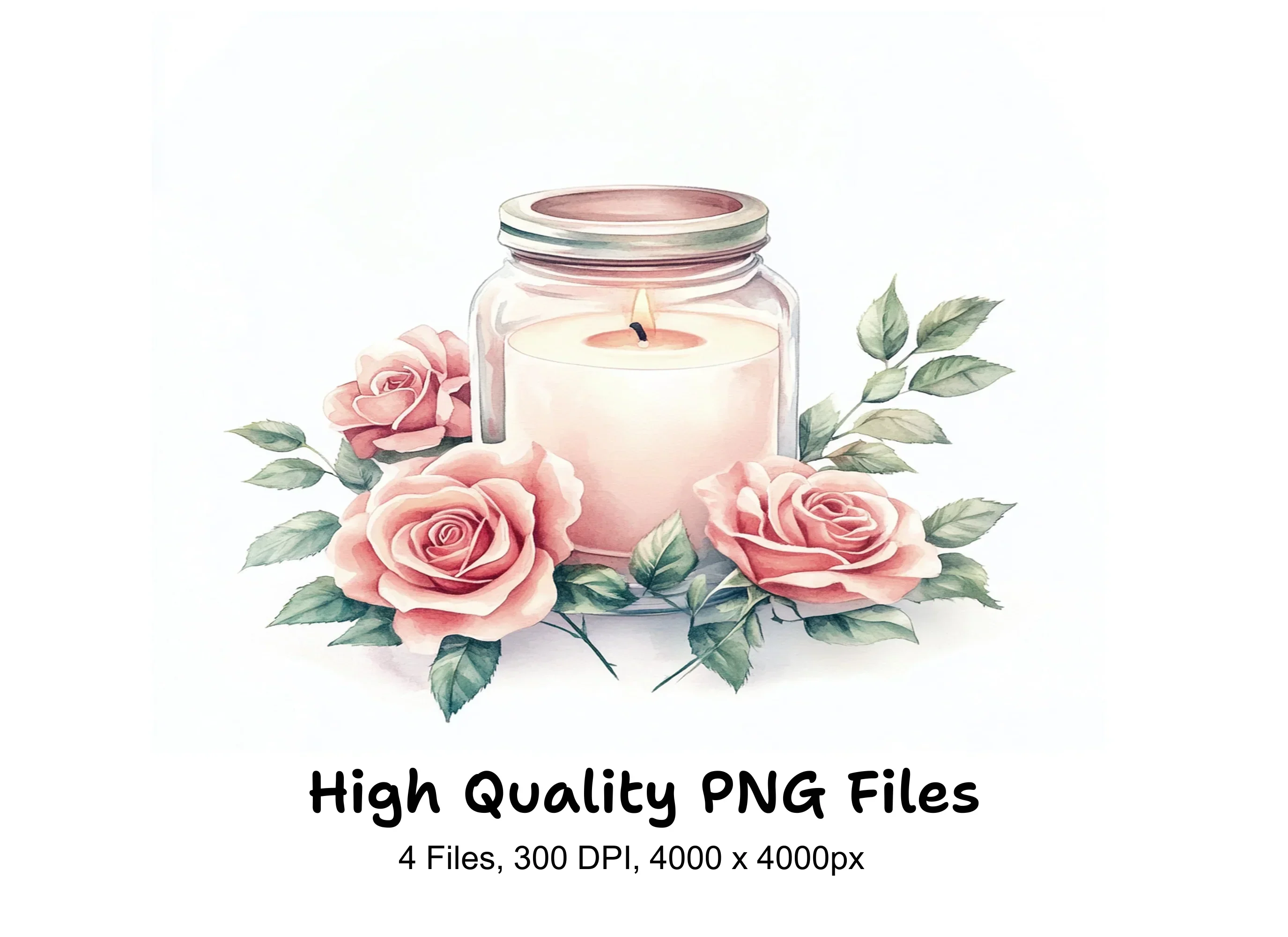 Pink Roses Candle Clipart Bundle