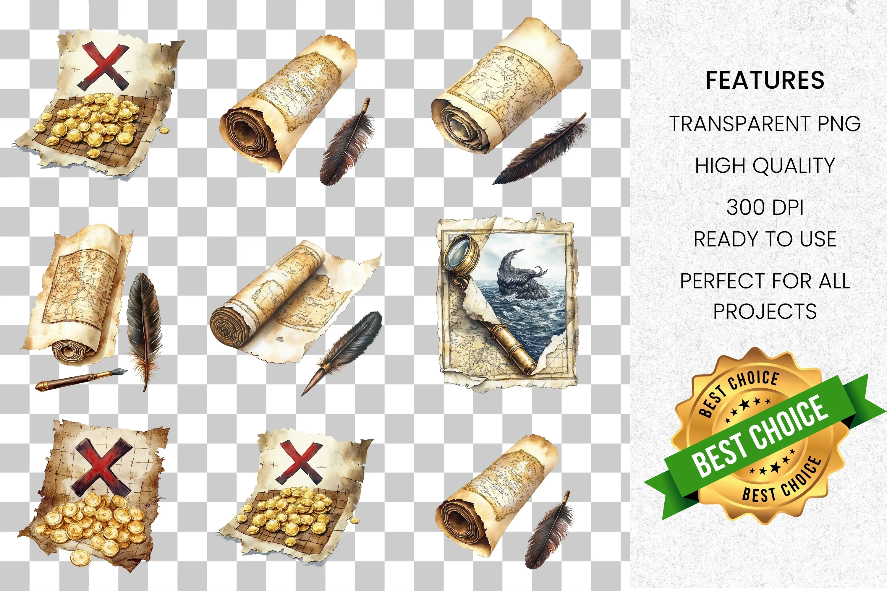 Pirate Treasure Map Adventure Clipart Bundle - Image 2