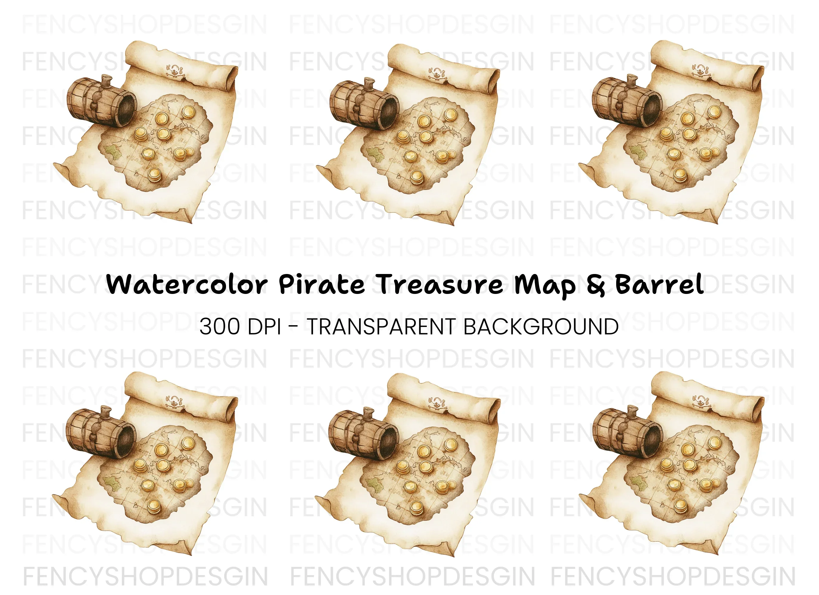 Pirate Treasure Map and Barrel Clipart Bundle