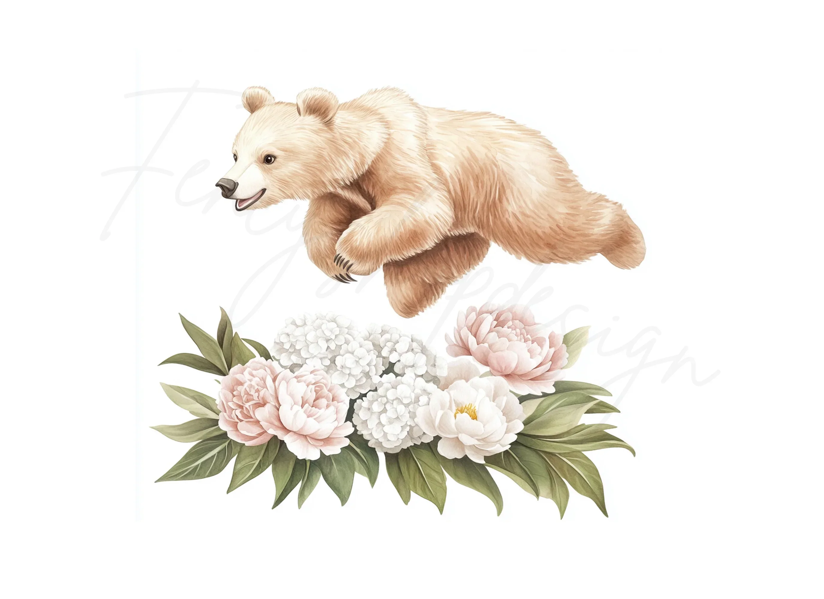 Playful Bear Cubs with Peony Flowers Clipart Bundle - Image 3