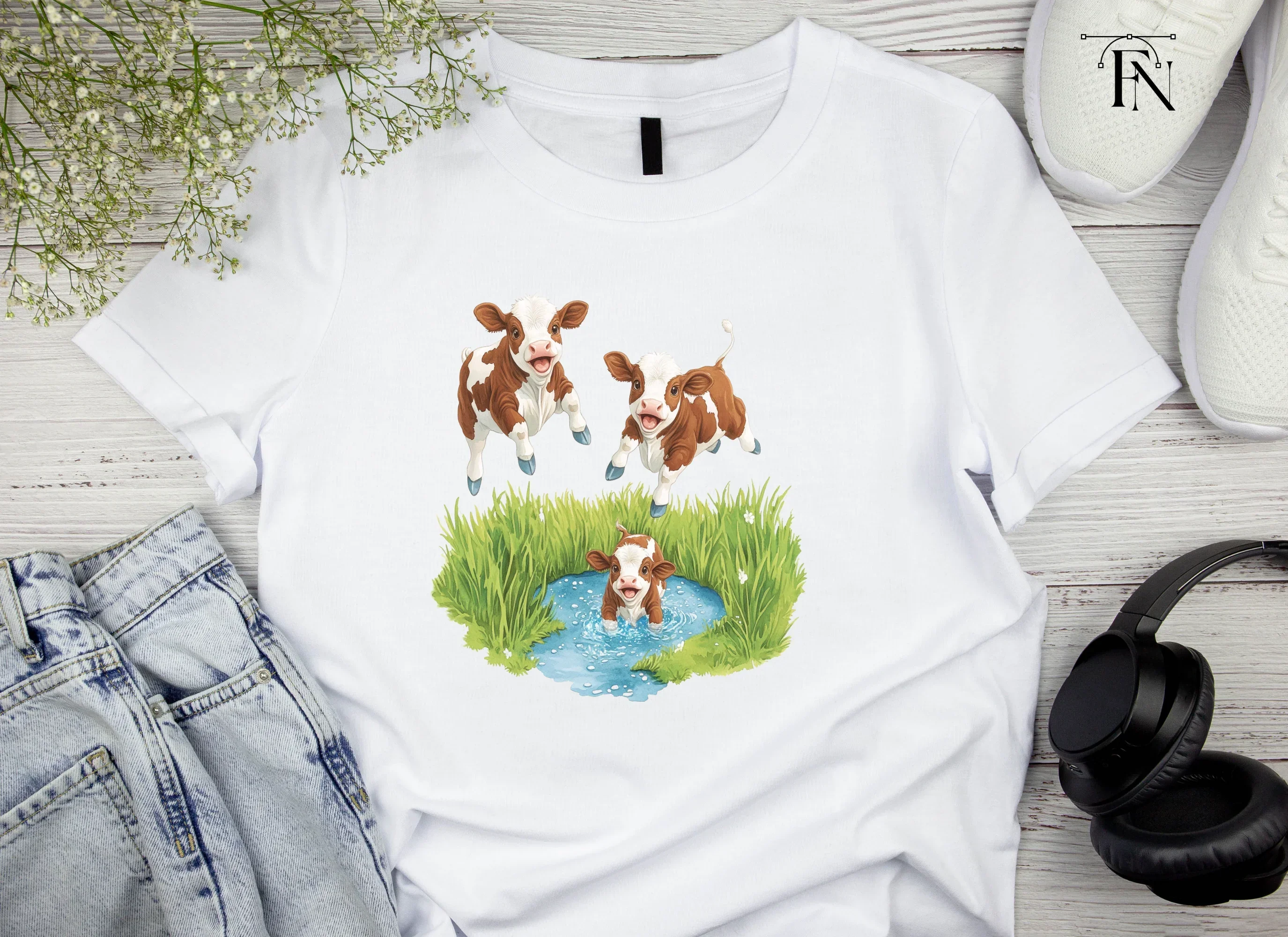 Playful Calves in Water Clipart Bundle - Image 4
