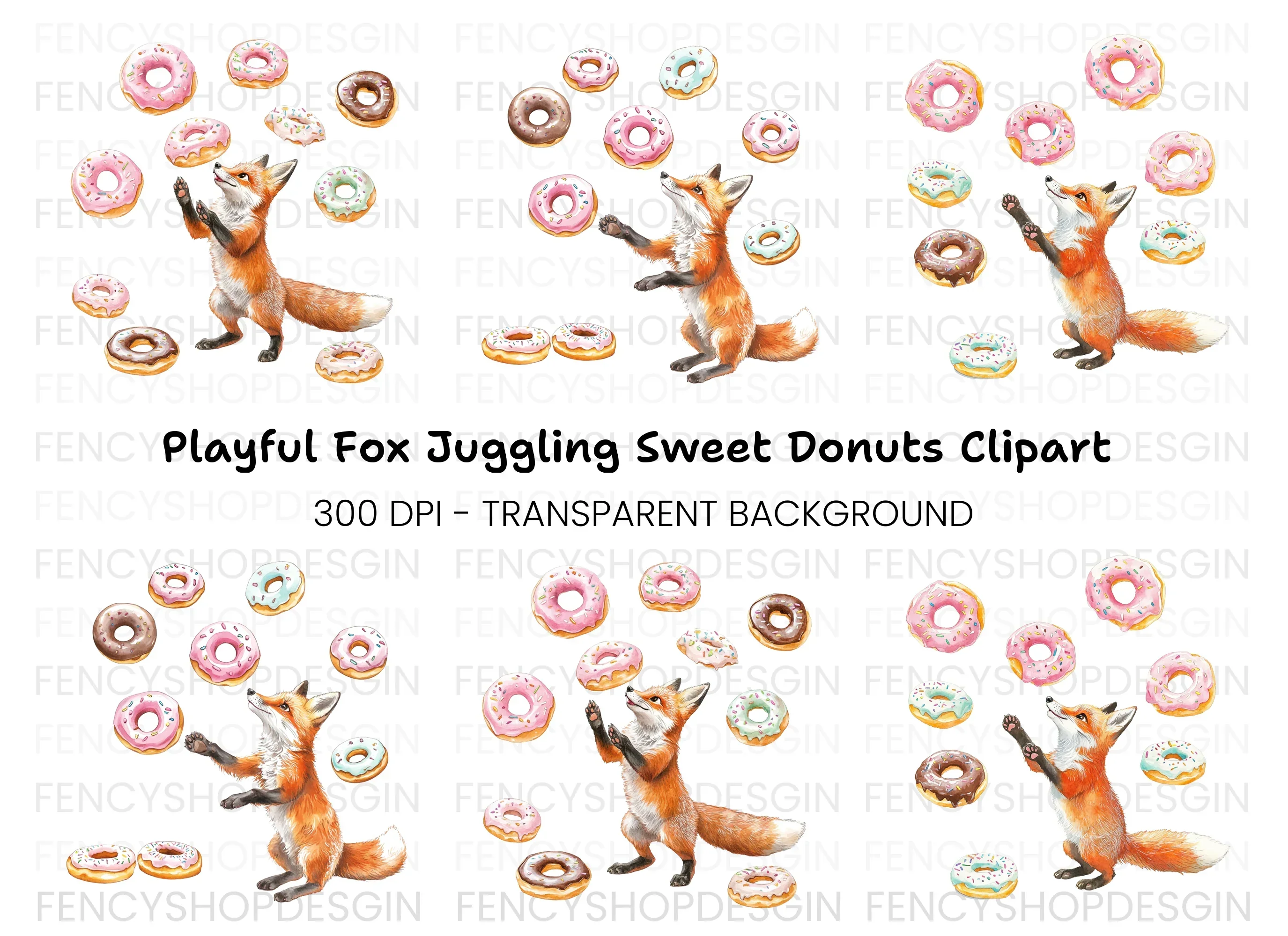 Playful Foxes and Donuts Clipart Bundle