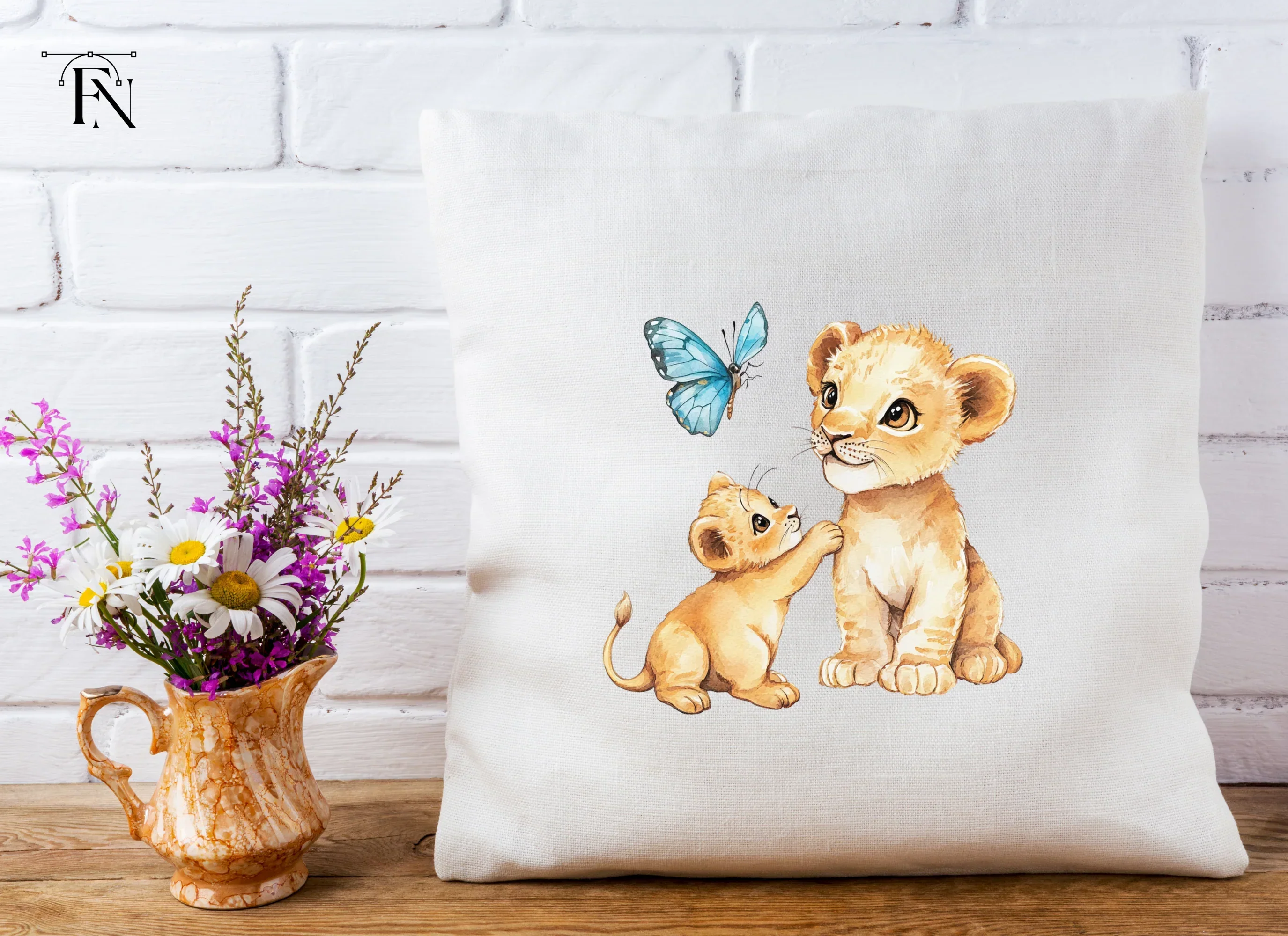 Playful Lion Cubs and Butterfly Clipart Bundle - Image 4