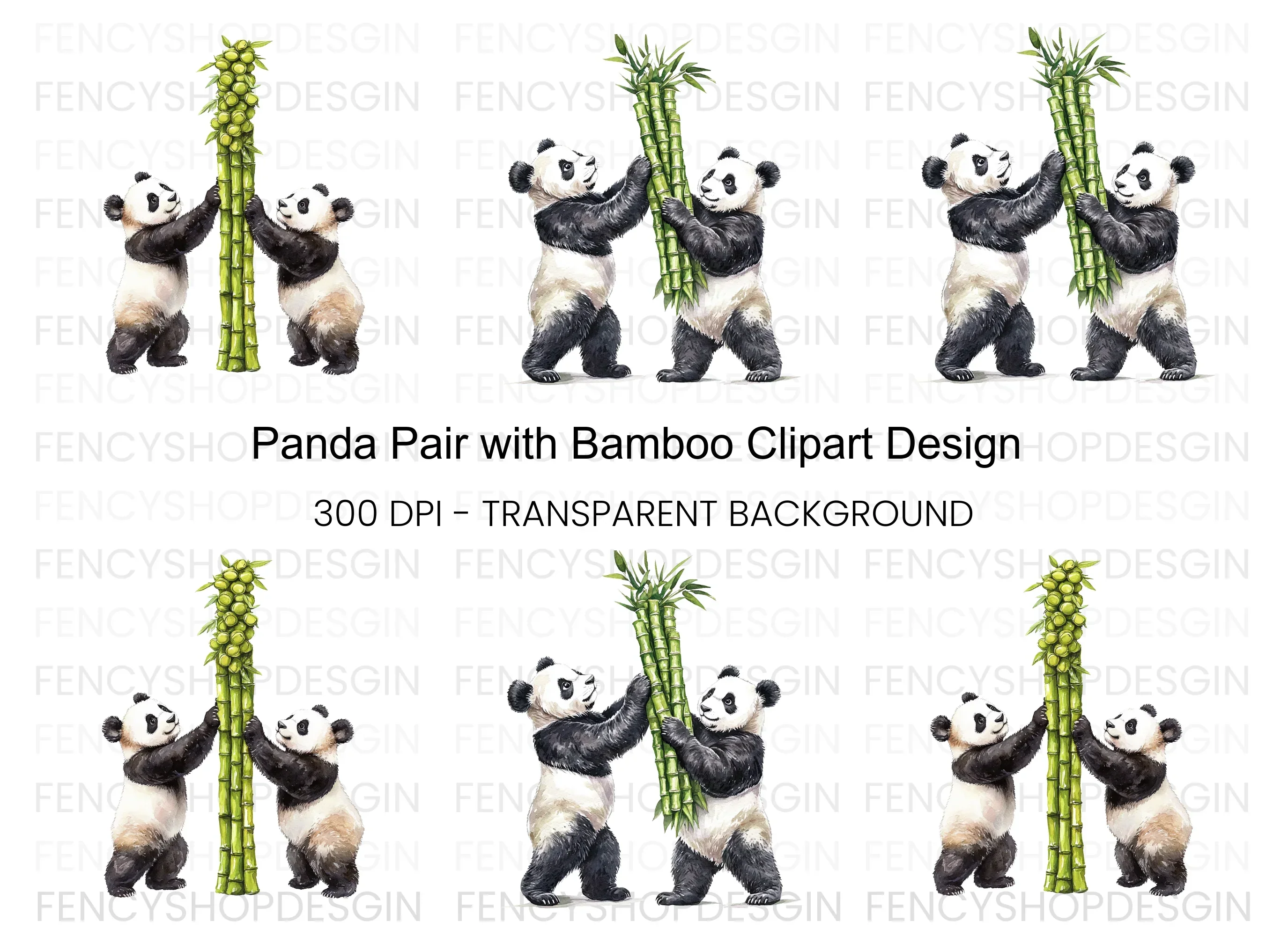 Playful Pandas with Bamboo Clipart Bundle