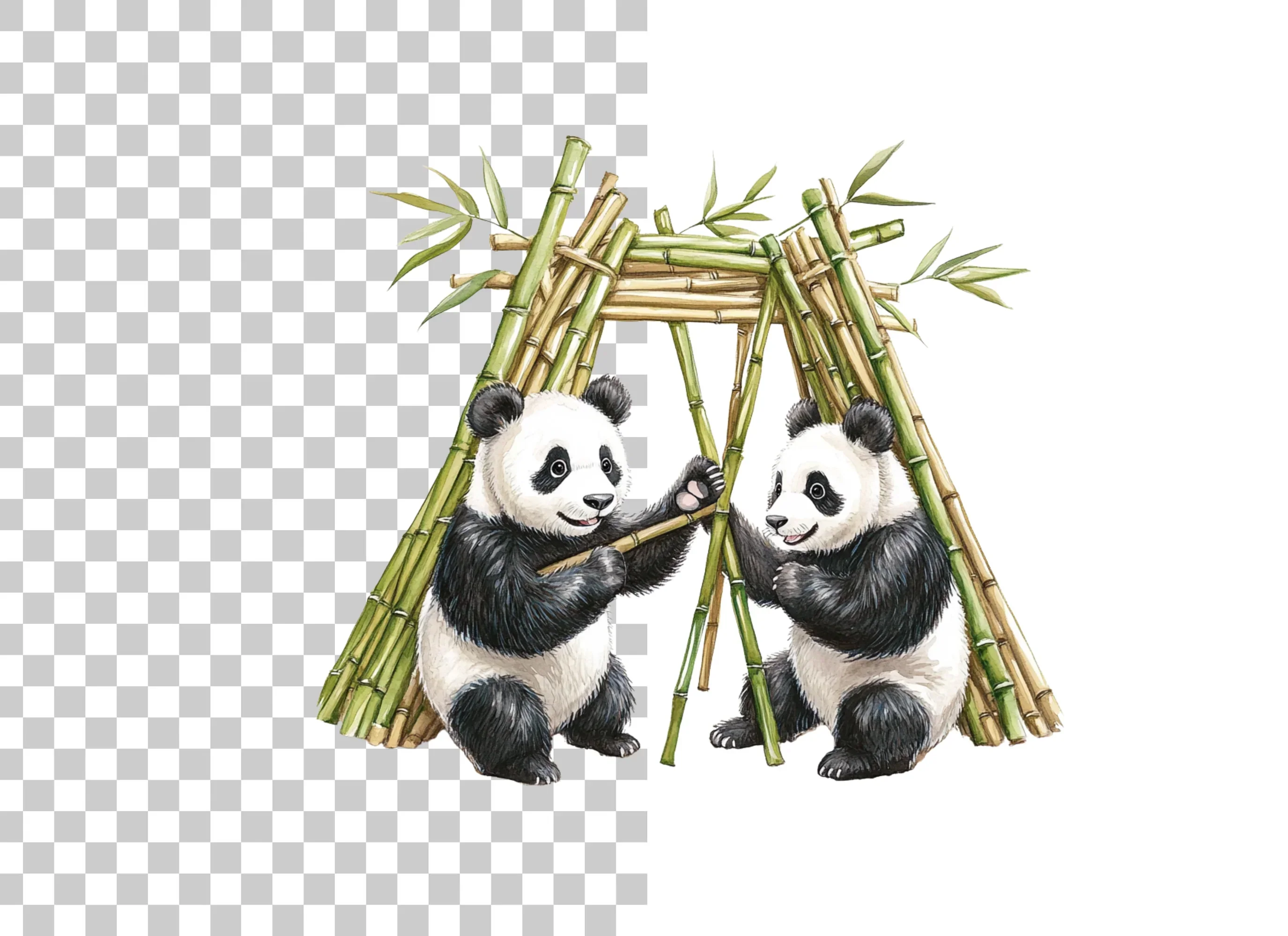 Playful Pandas with Bamboo Hut Clipart Bundle - Image 2