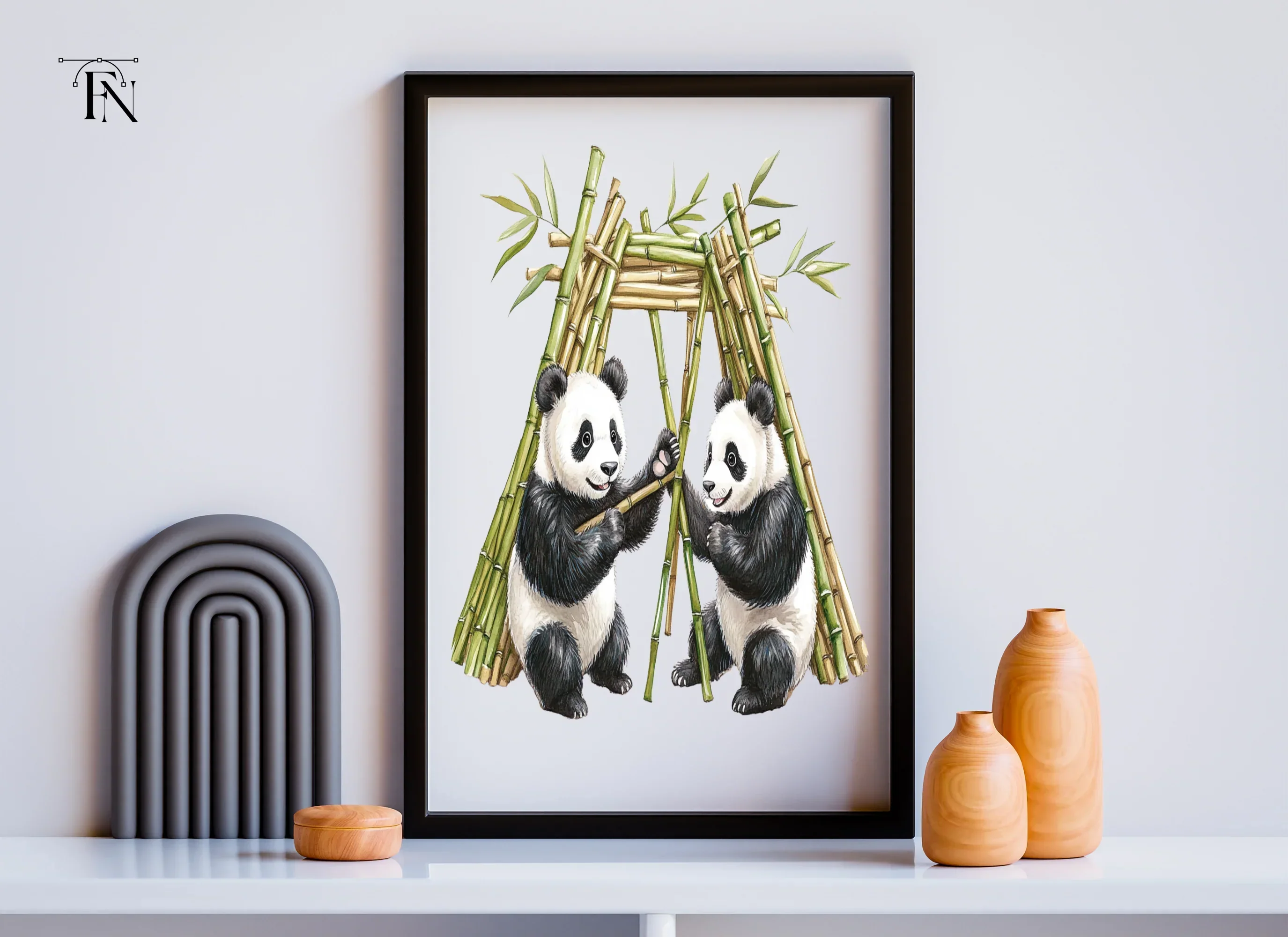 Playful Pandas with Bamboo Hut Clipart Bundle - Image 6