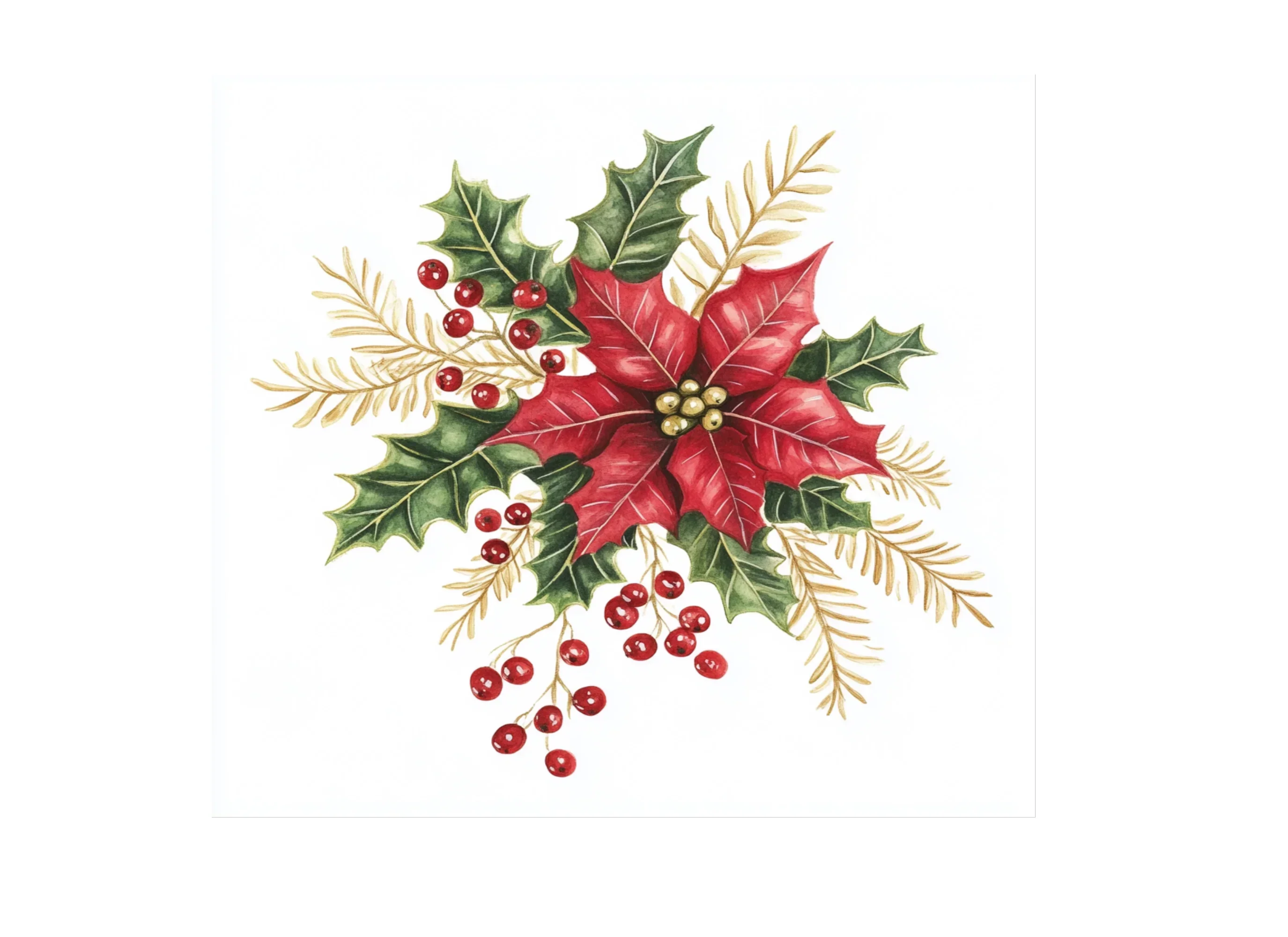 Poinsettia and Holly Christmas Clipart Bundle - Image 2