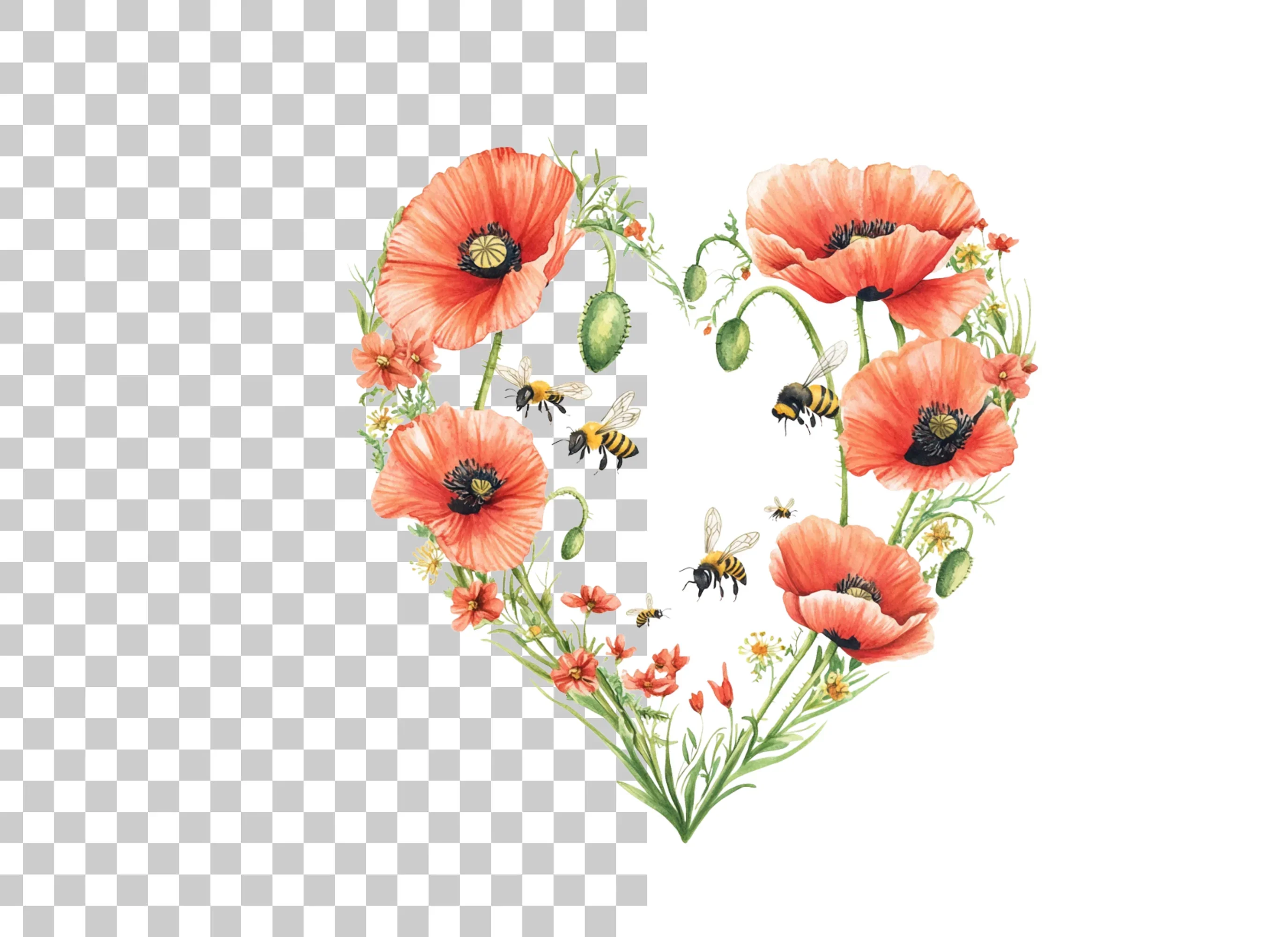 Poppy and Bee Heart Clipart Bundle - Image 2