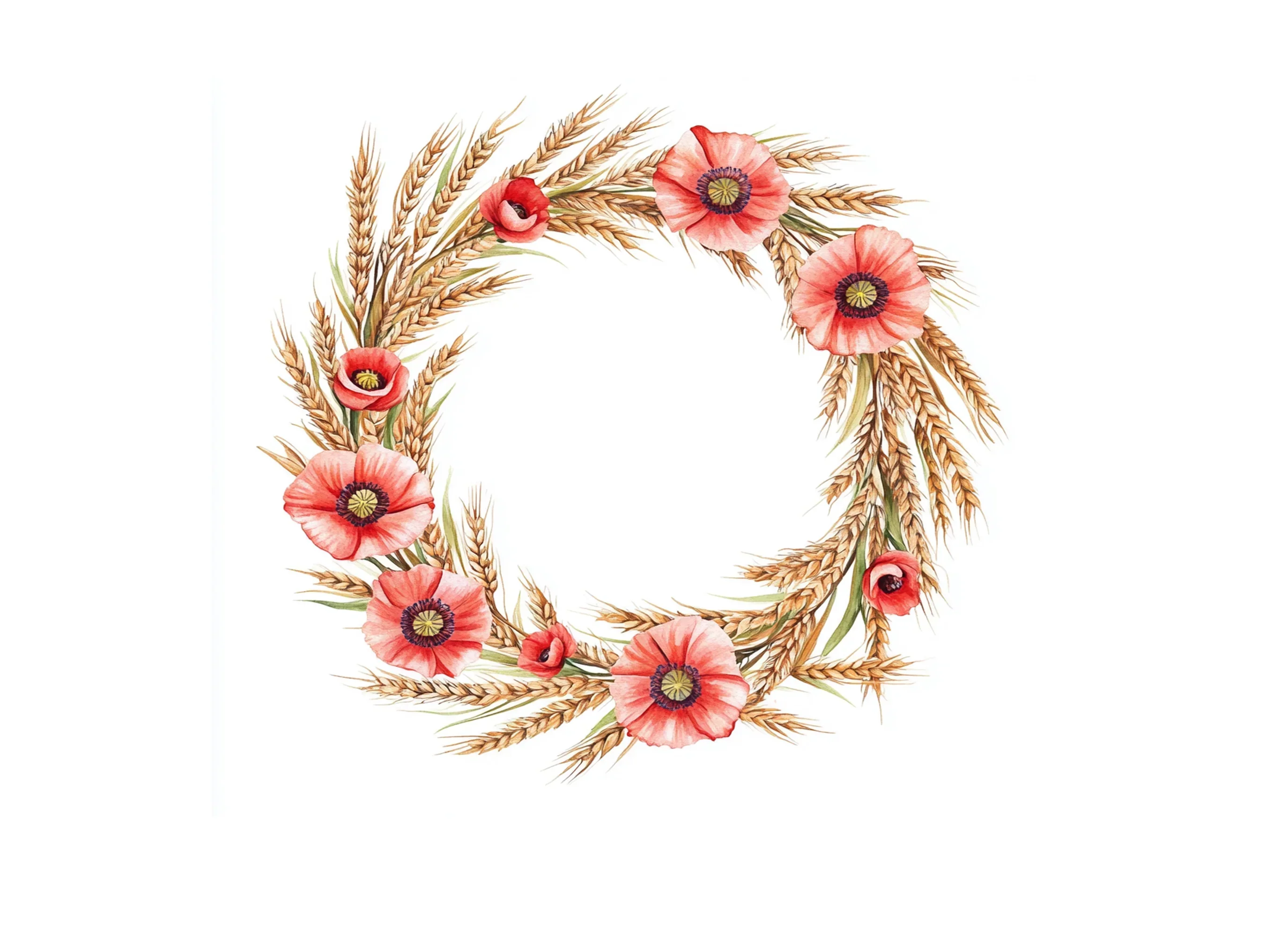 Poppy and Wheat Field Wreaths Clipart Bundle - Image 2