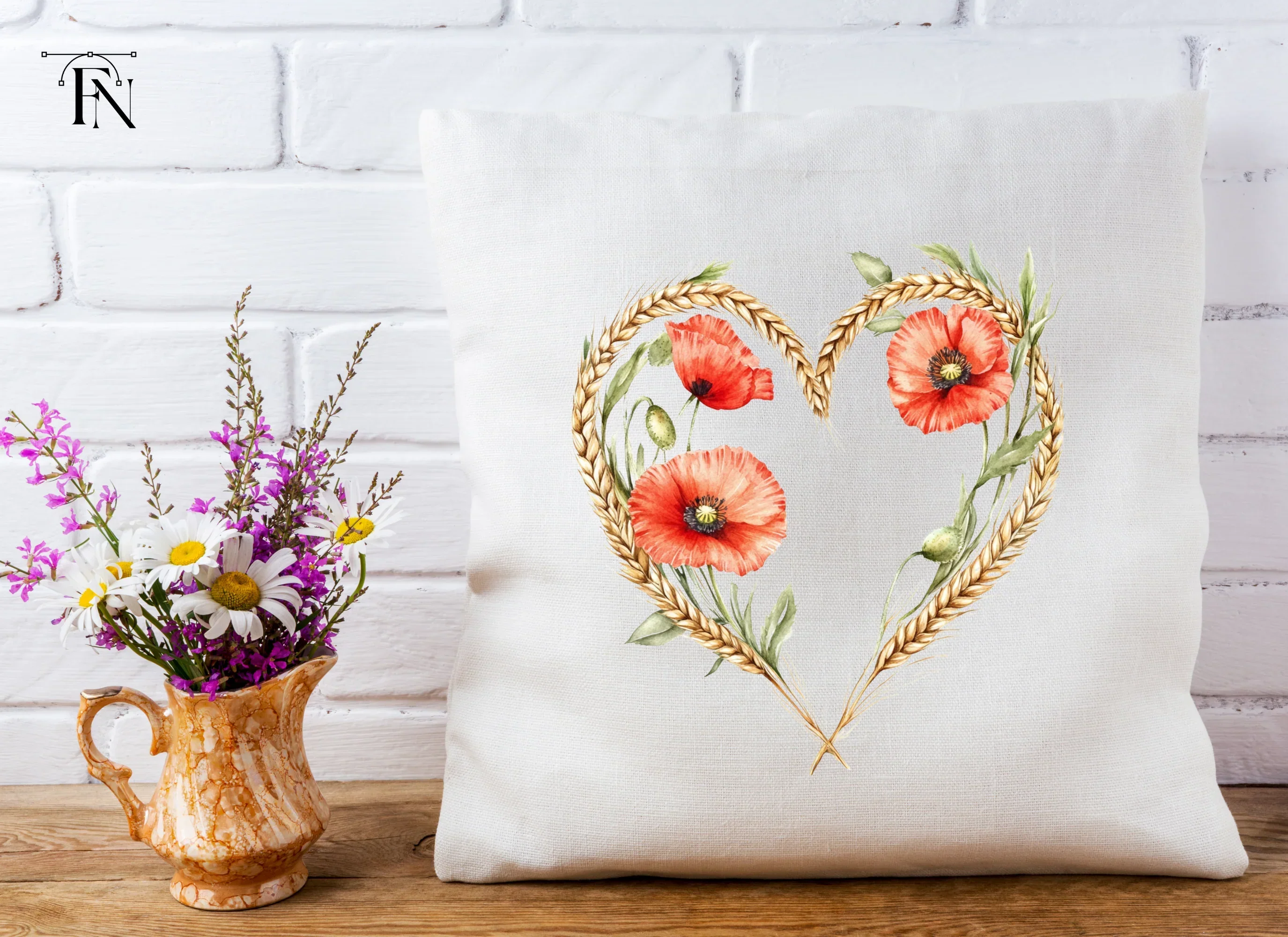Poppy and Wheat Heart Clipart Bundle - Image 5