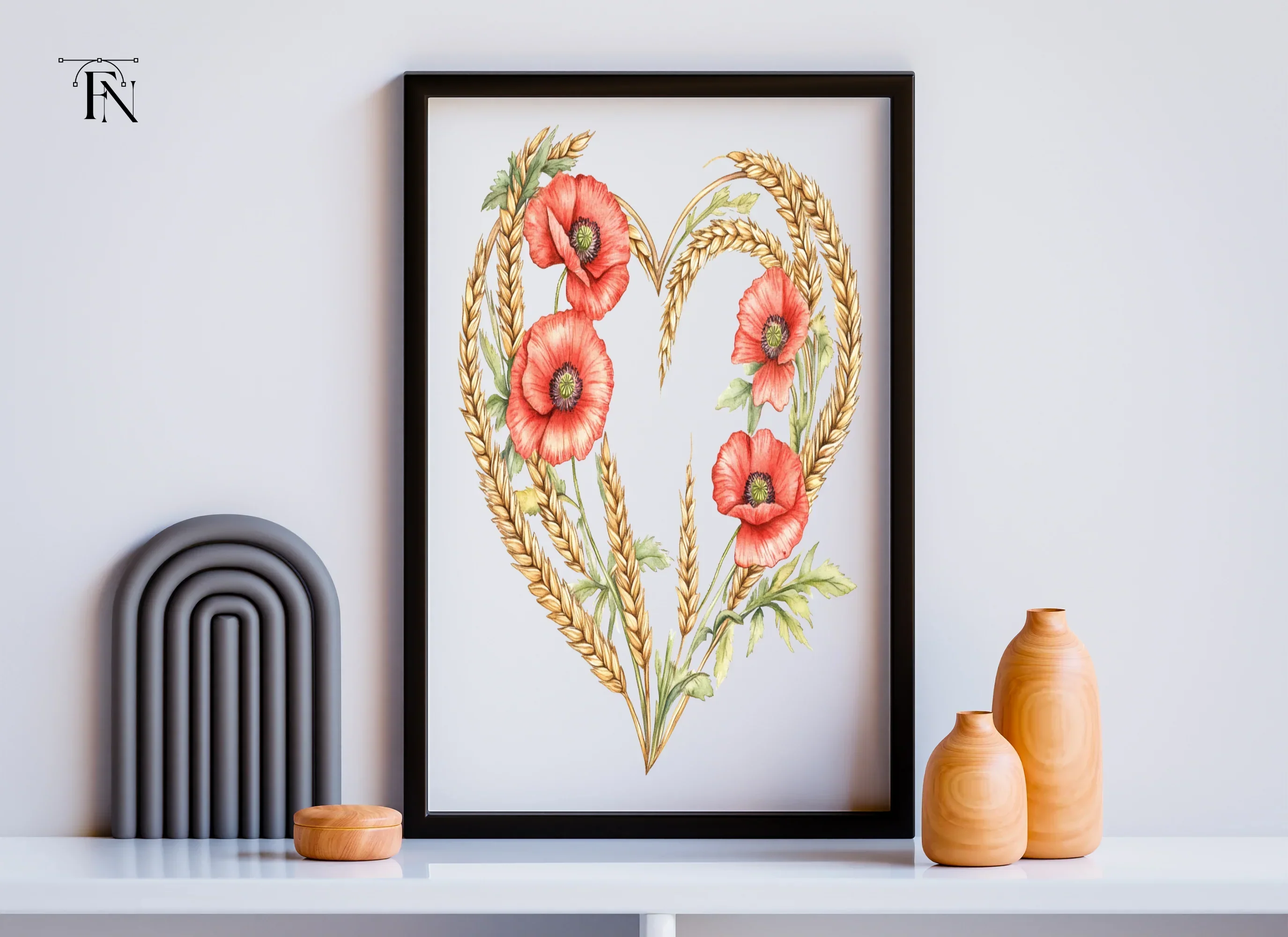 Poppy and Wheat Heart Clipart Bundle - Image 6
