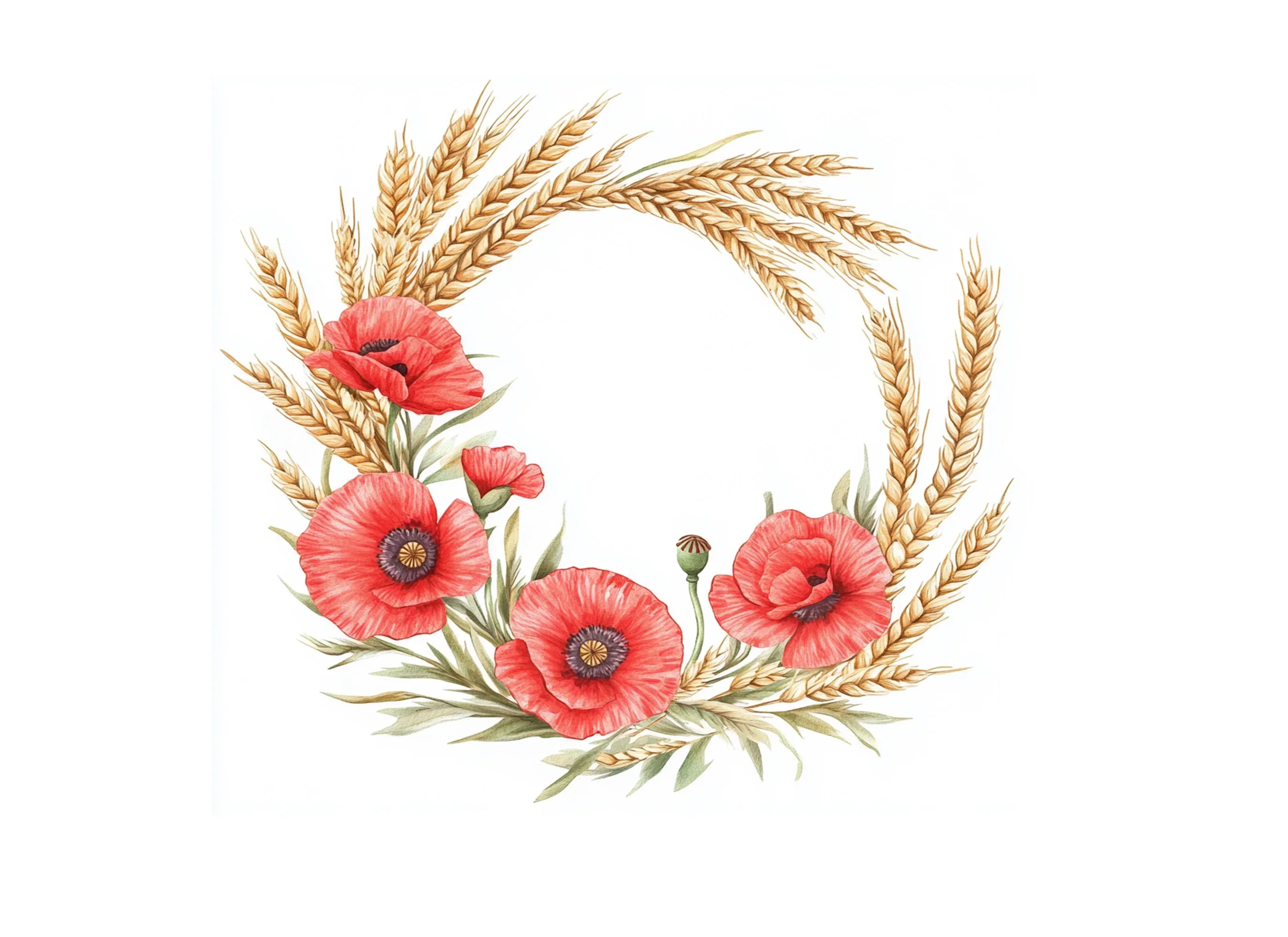 Poppy and Wheat Wreath Clipart Bundle - Image 2