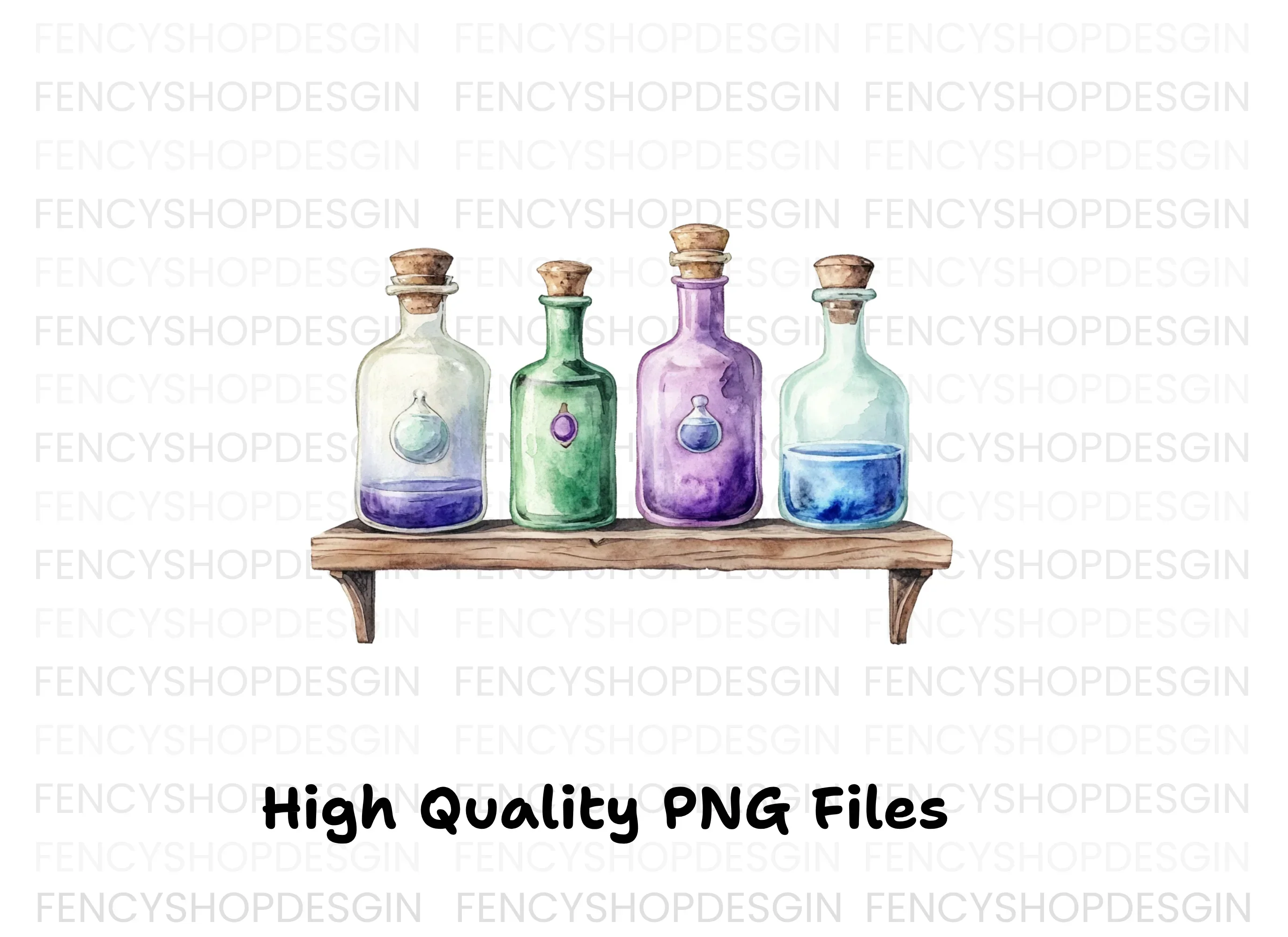 Potion Bottles on Wooden Shelf Clipart Bundle - Image 4