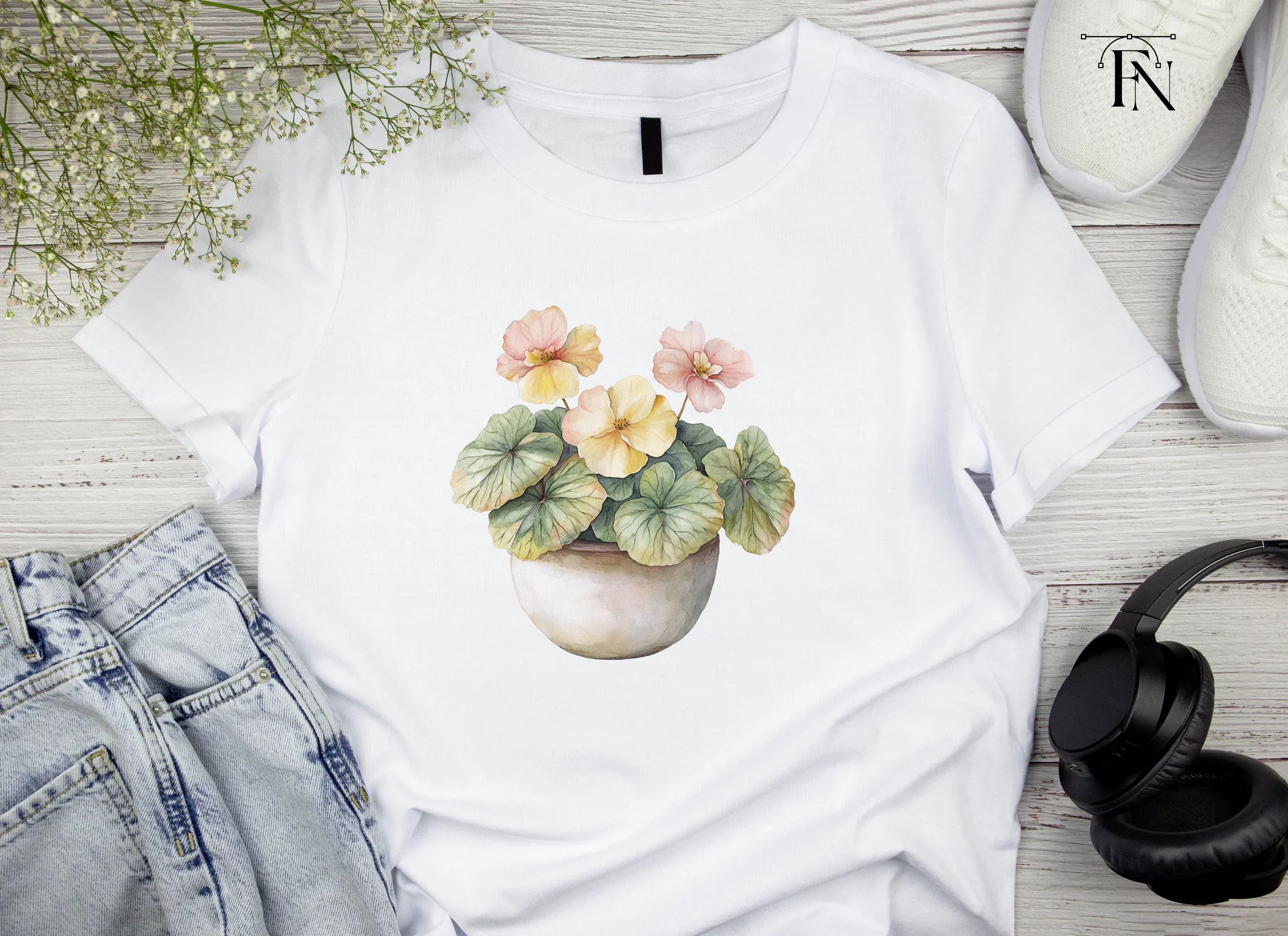 Potted Begonia Flower Clipart Bundle - Image 3