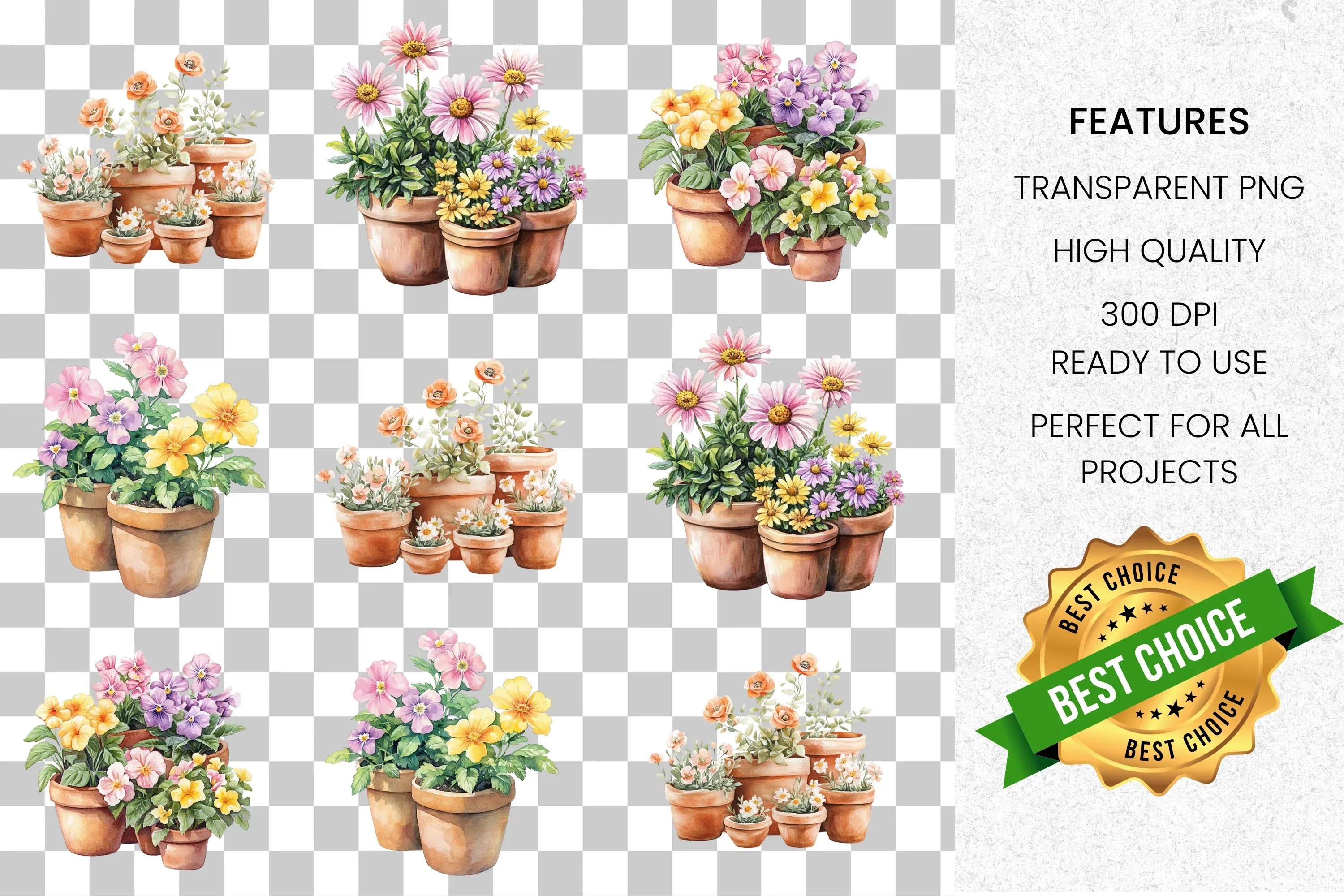 Potted Garden Flowers Clipart Bundle - Image 8