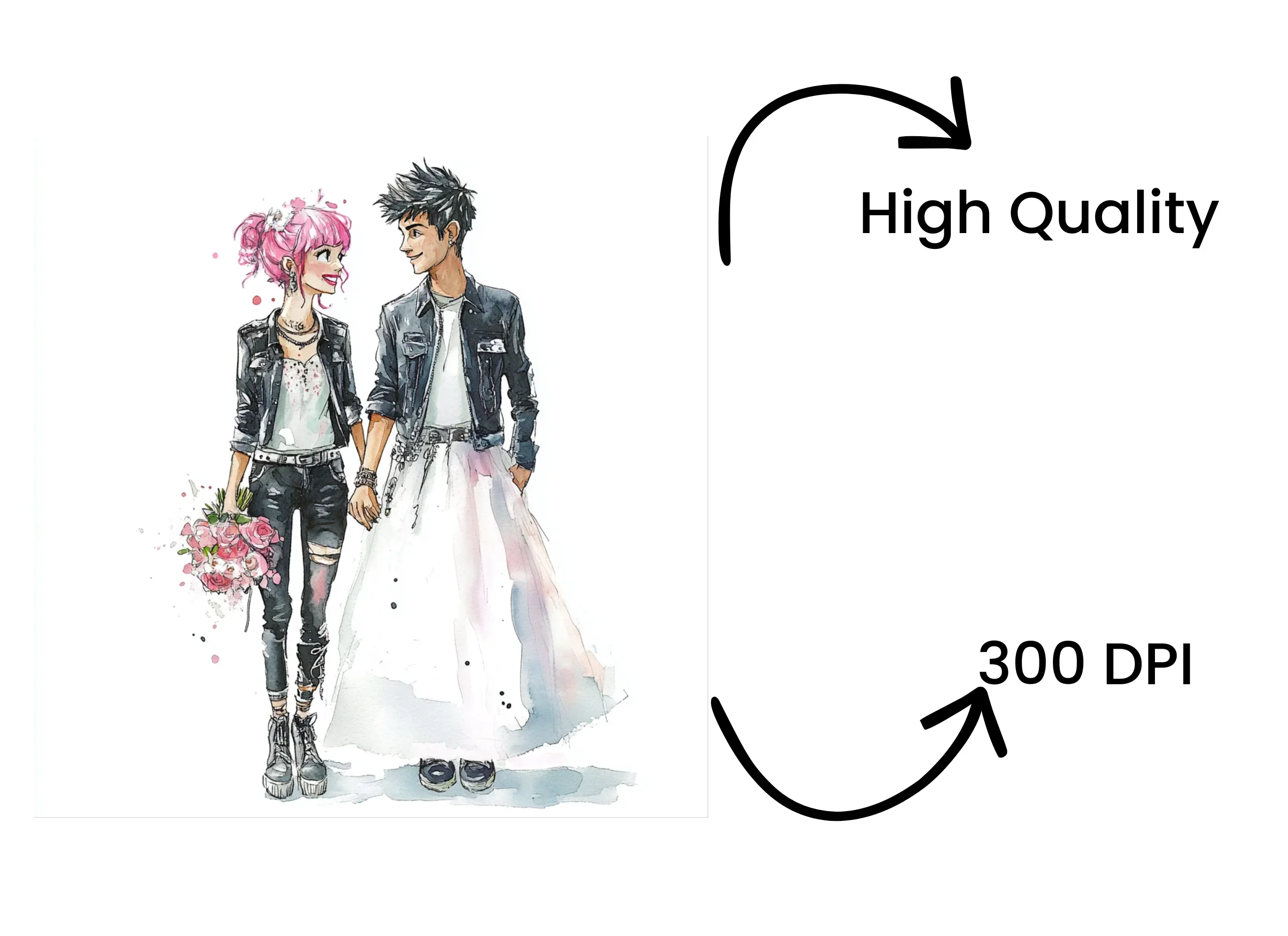 Punk Rock Wedding Couple Clipart Bundle - Image 4