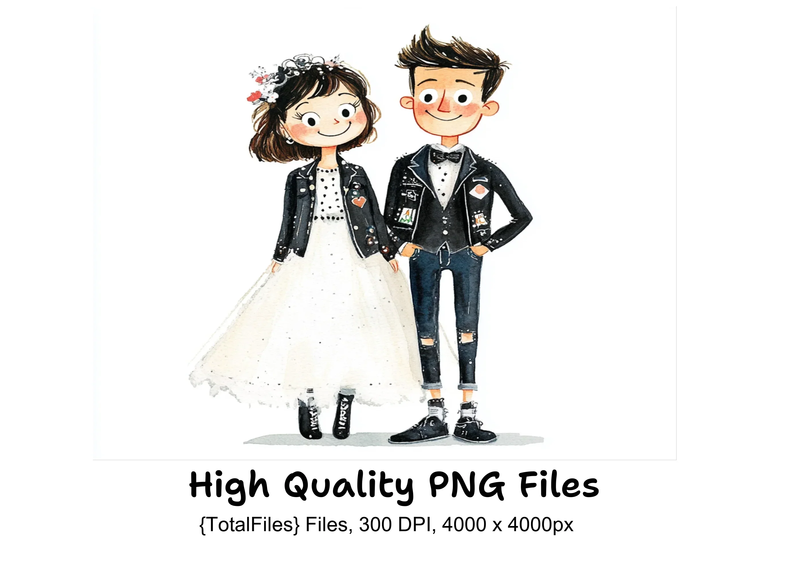 Punk Rock Wedding Illustration Clipart Bundle