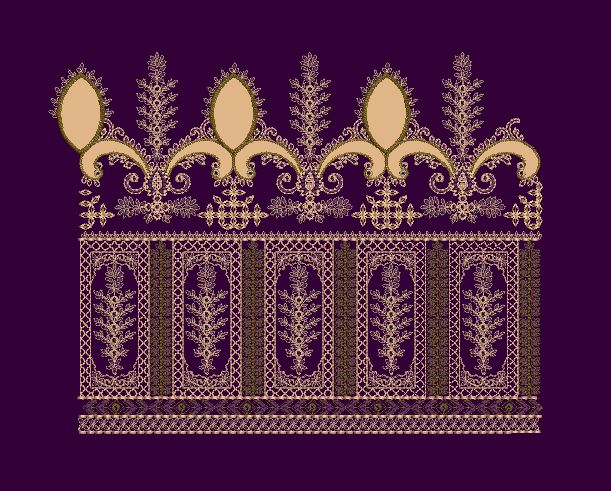 Purple Baroque Style Floral Panel Border Embroidery Design