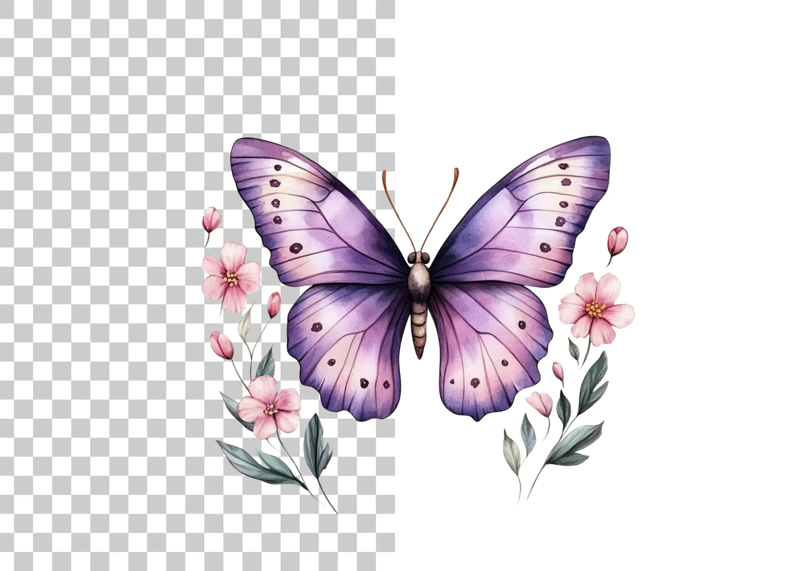 Purple Butterfly and Floral Clipart Bundle - Image 2