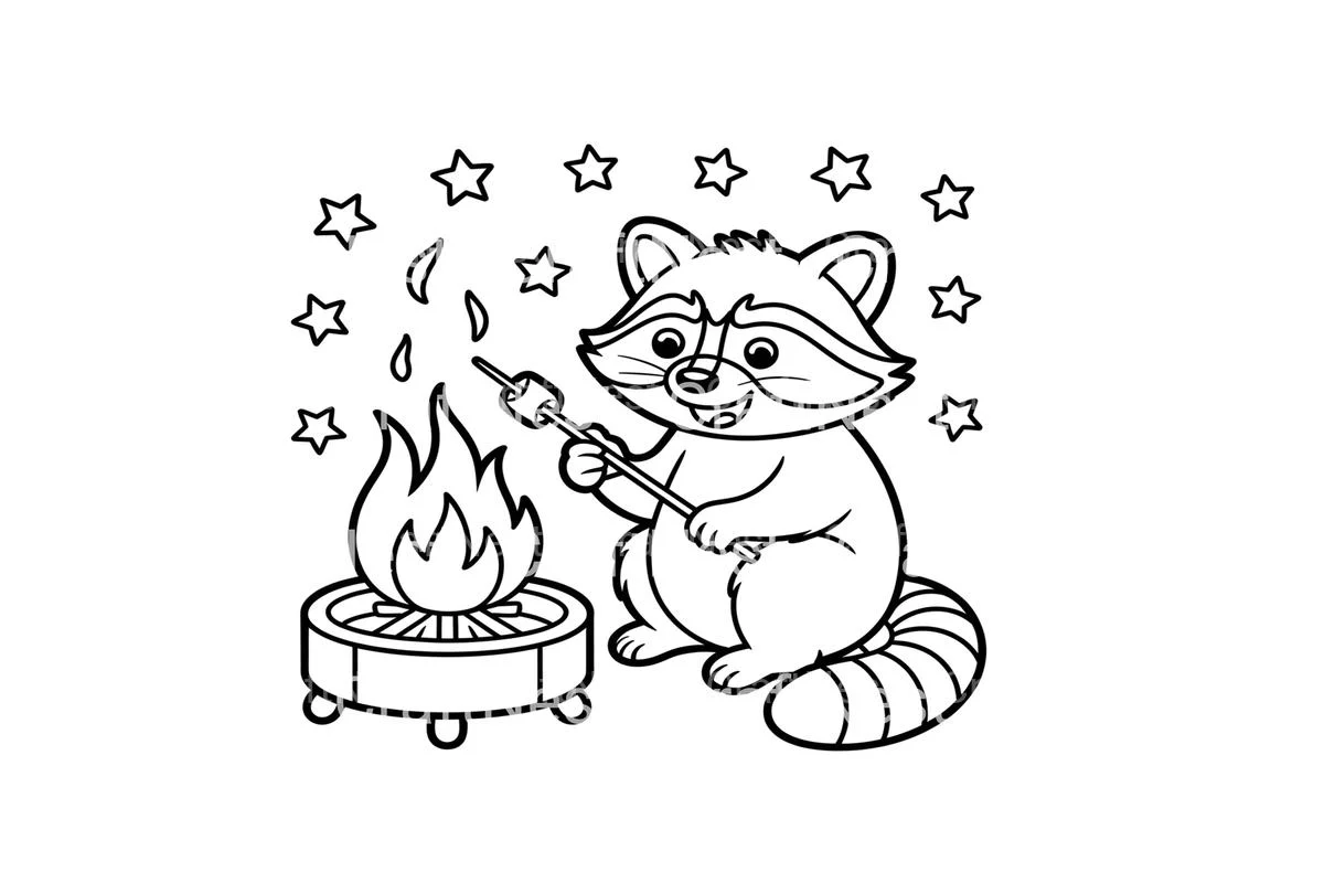 Raccoon Roasting Marshmallow Coloring Books - Image 2