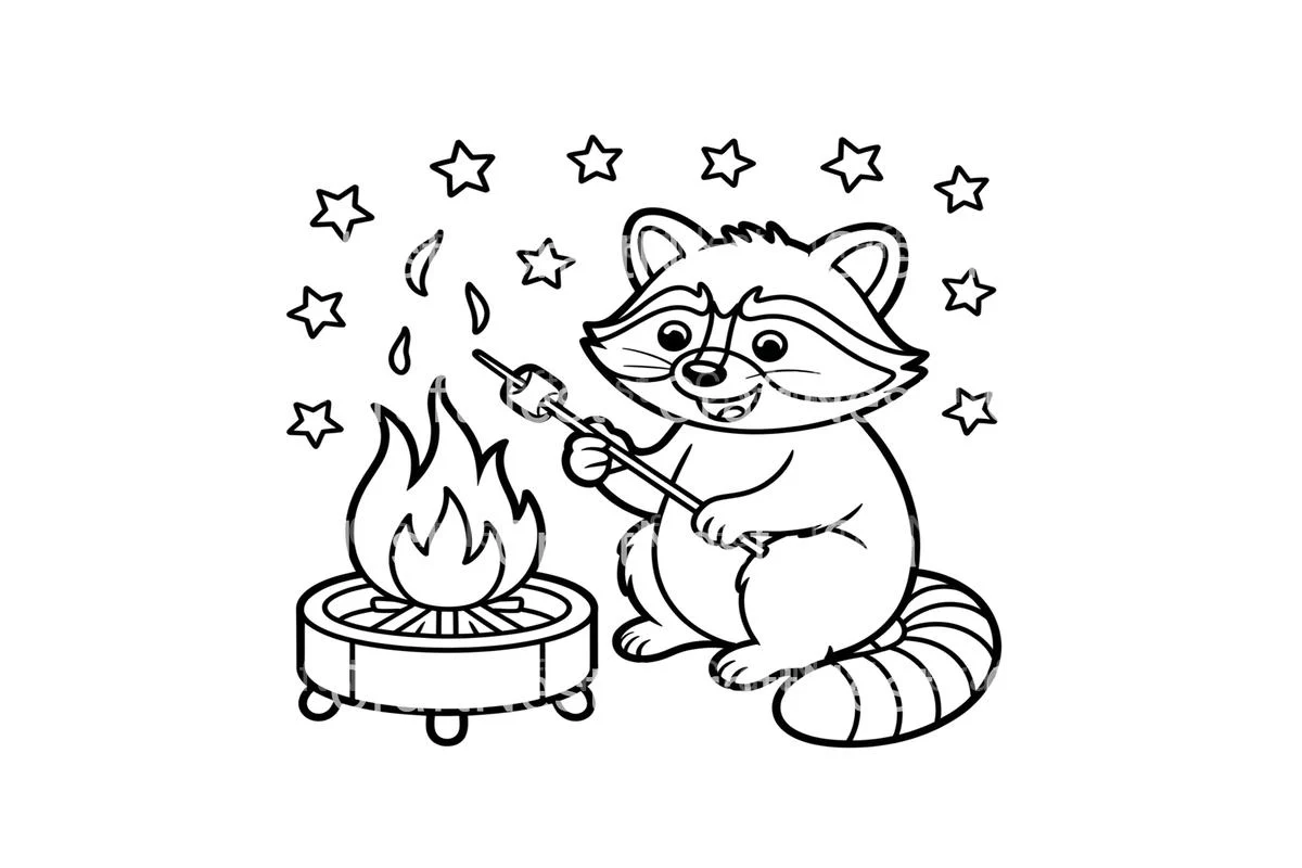 Raccoon Roasting Marshmallow Coloring Books - Image 4