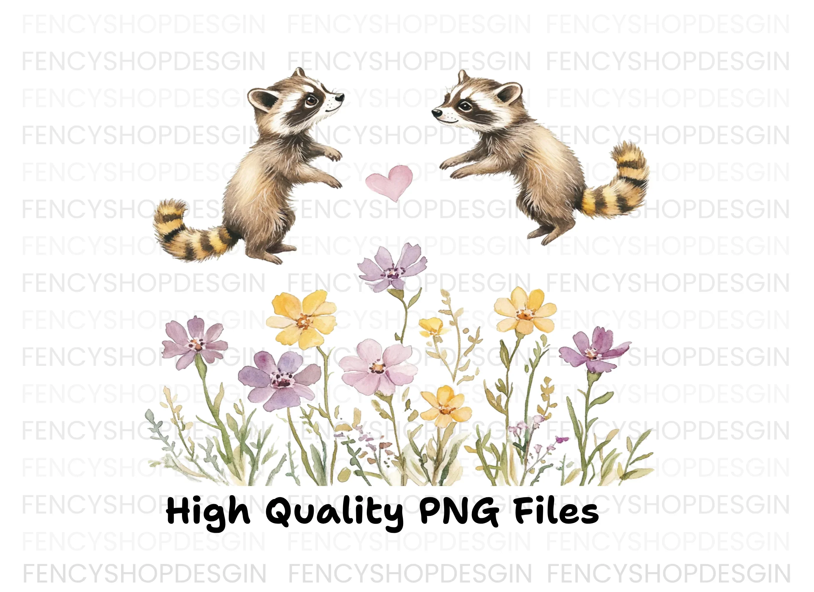 Raccoons and Wildflowers Clipart Bundle - Image 3