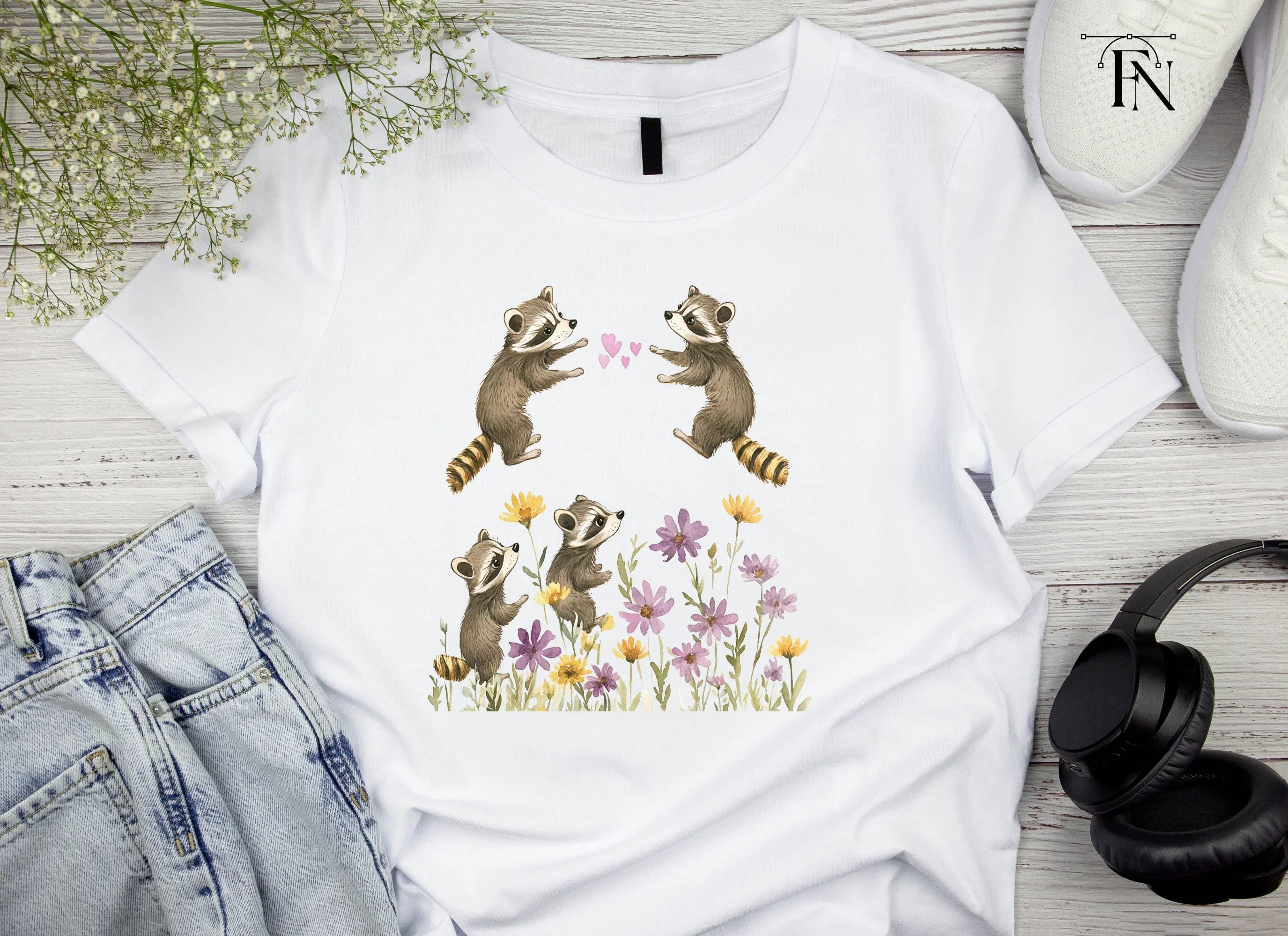 Raccoons and Wildflowers Clipart Bundle - Image 4