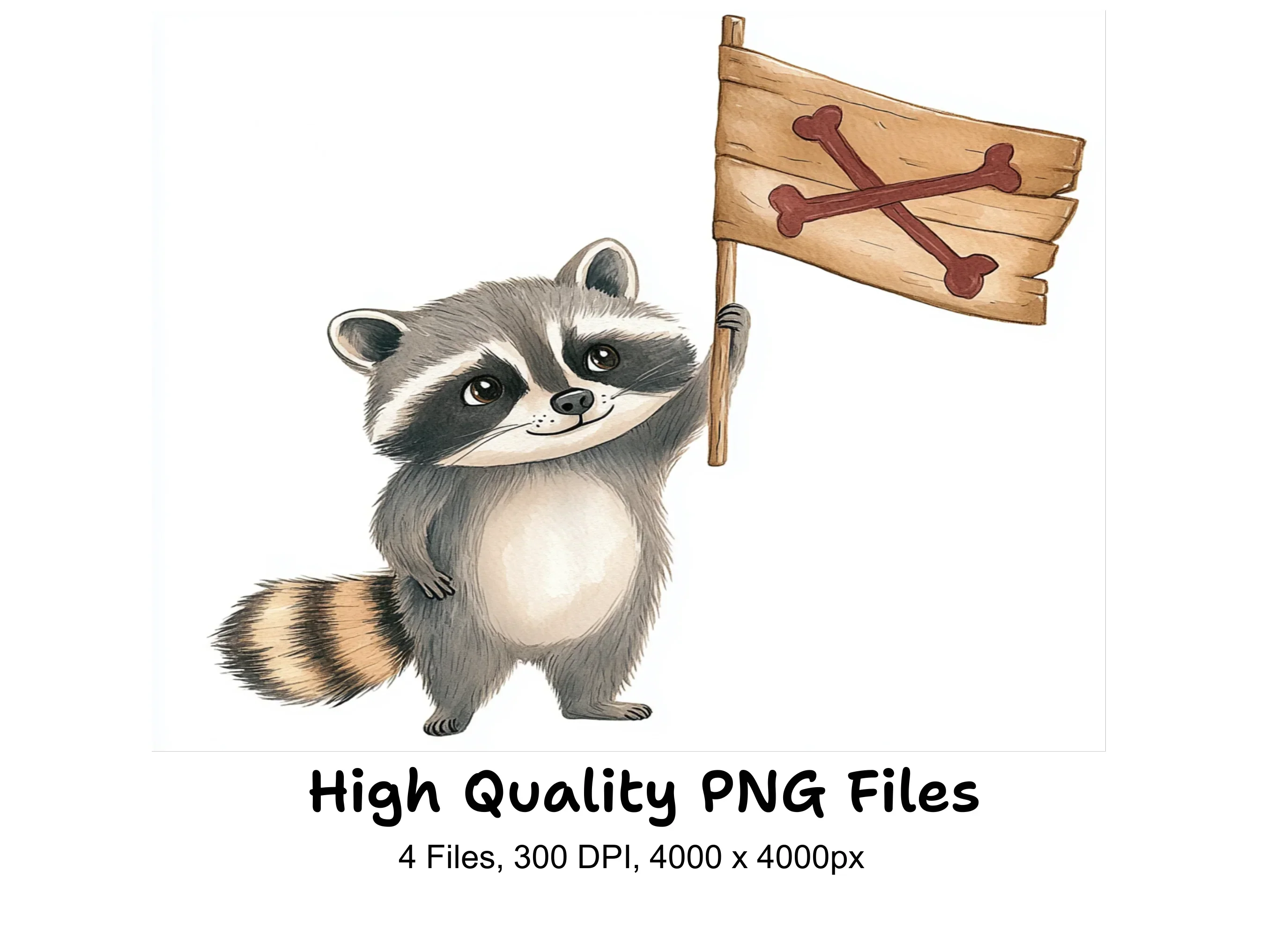 Raccoons Holding Pirate Flags Clipart Bundle