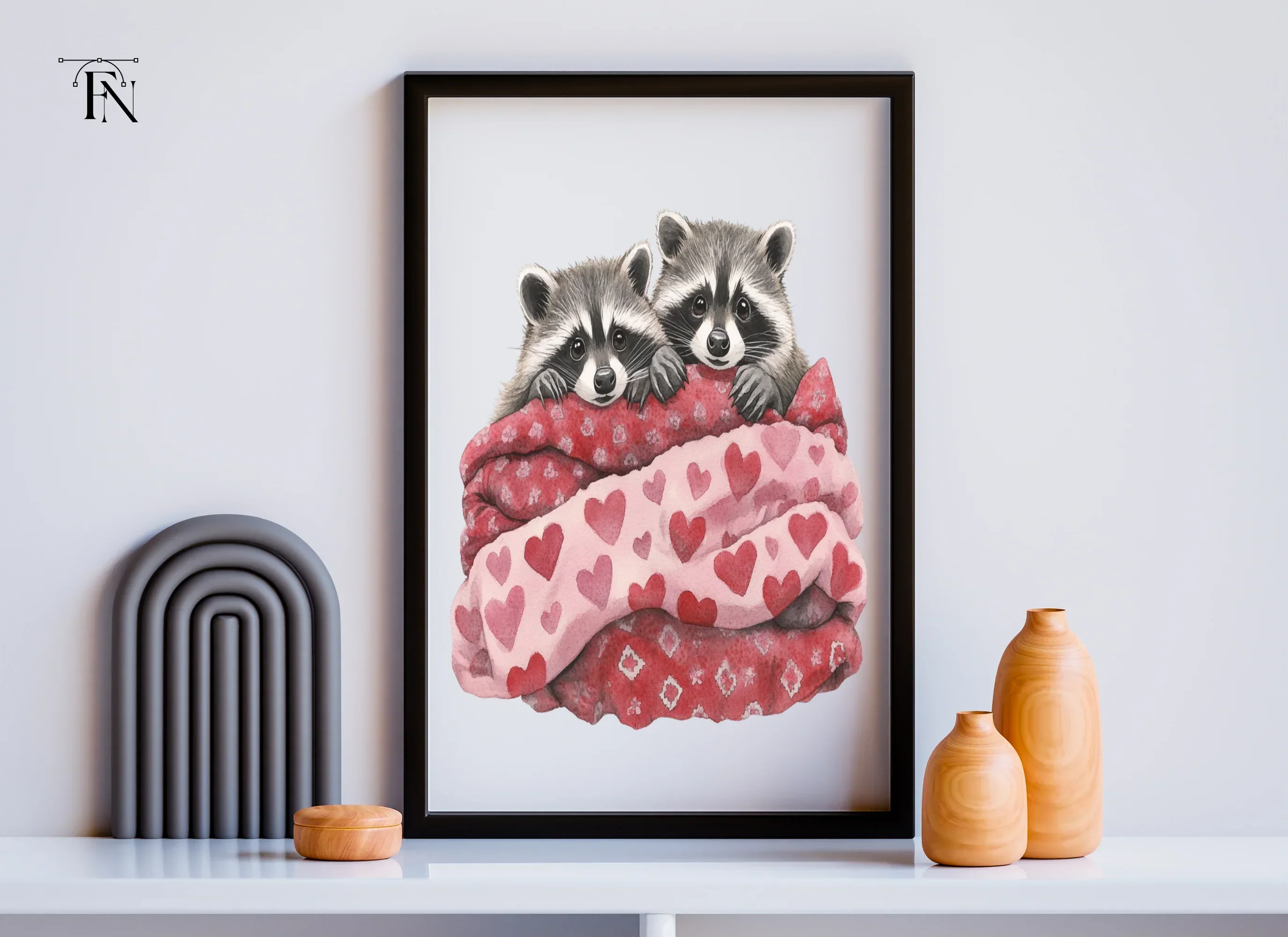 Raccoons in Heart Blankets Clipart Bundle - Image 5