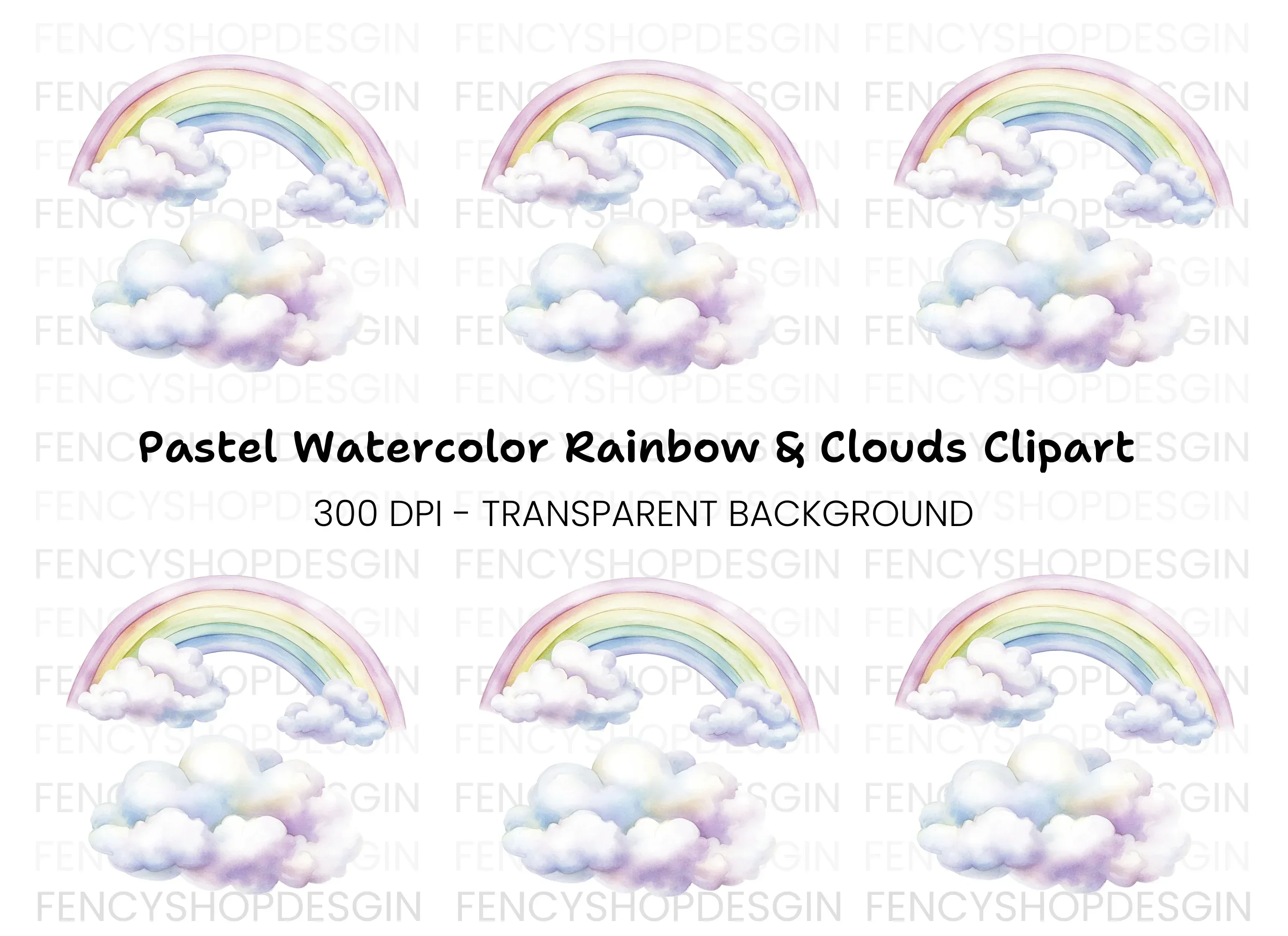 Rainbow and Clouds Clipart Bundle
