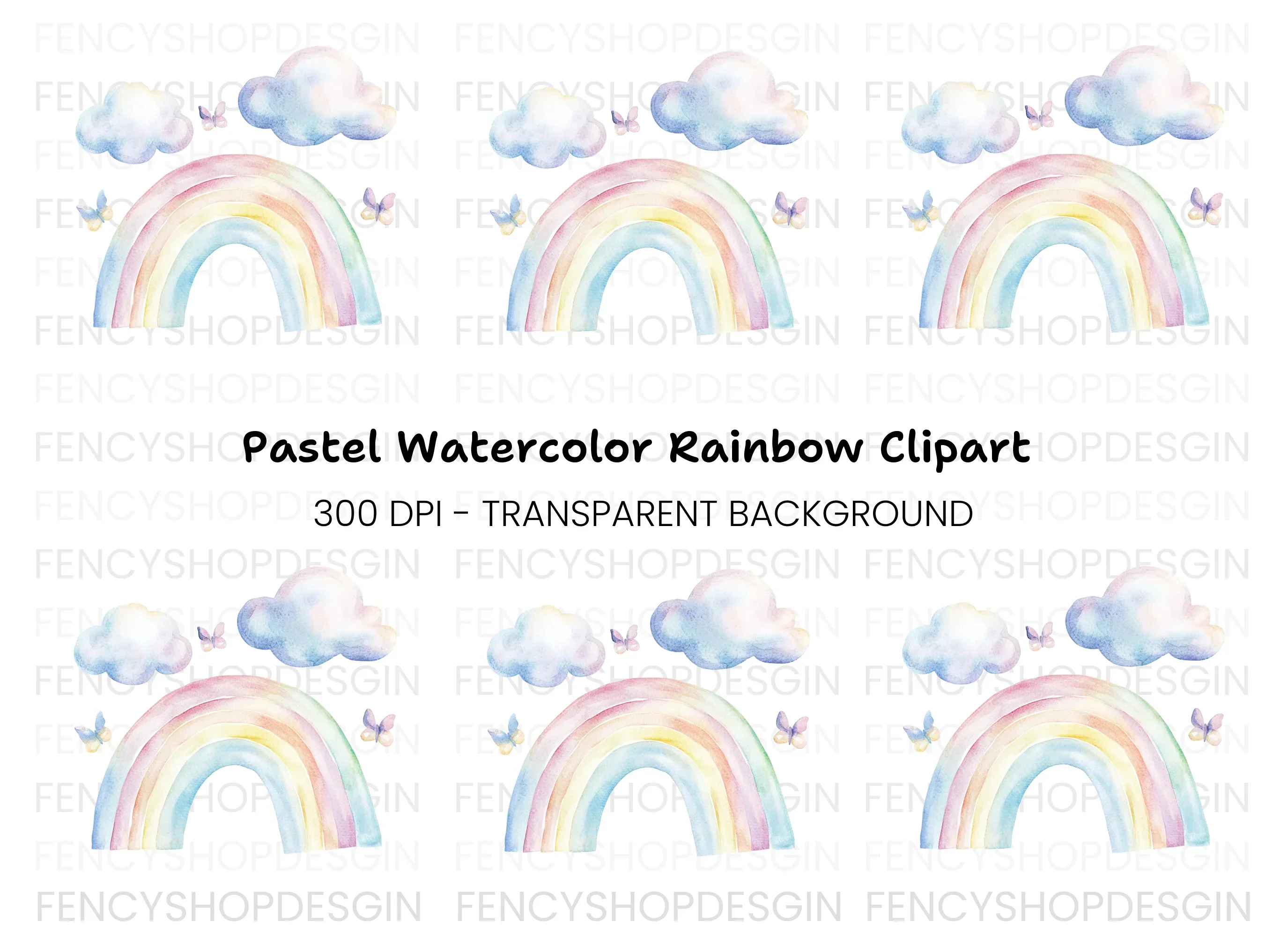Rainbow Butterflies Clipart Bundle