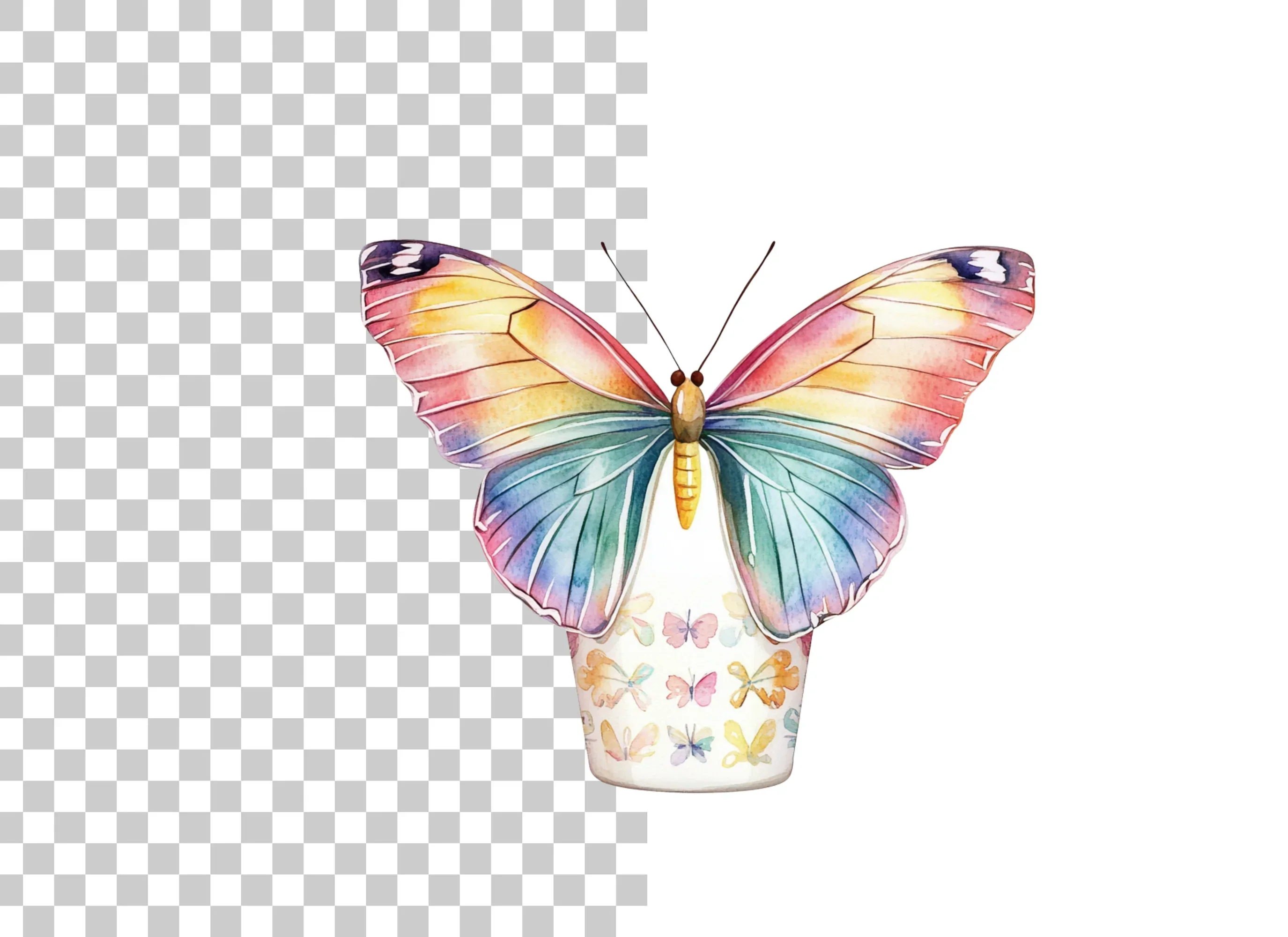 Rainbow Butterfly Floral Cup Clipart Bundle - Image 2