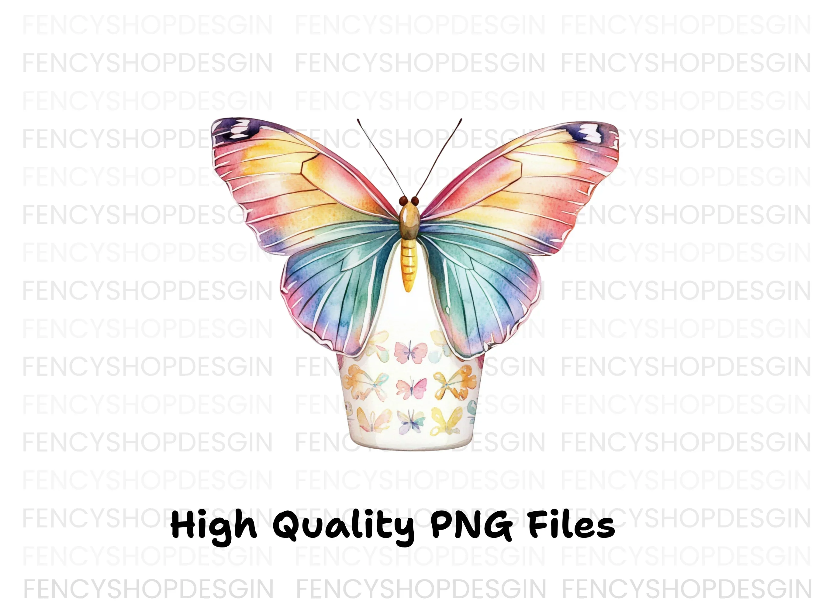 Rainbow Butterfly Floral Cup Clipart Bundle - Image 3