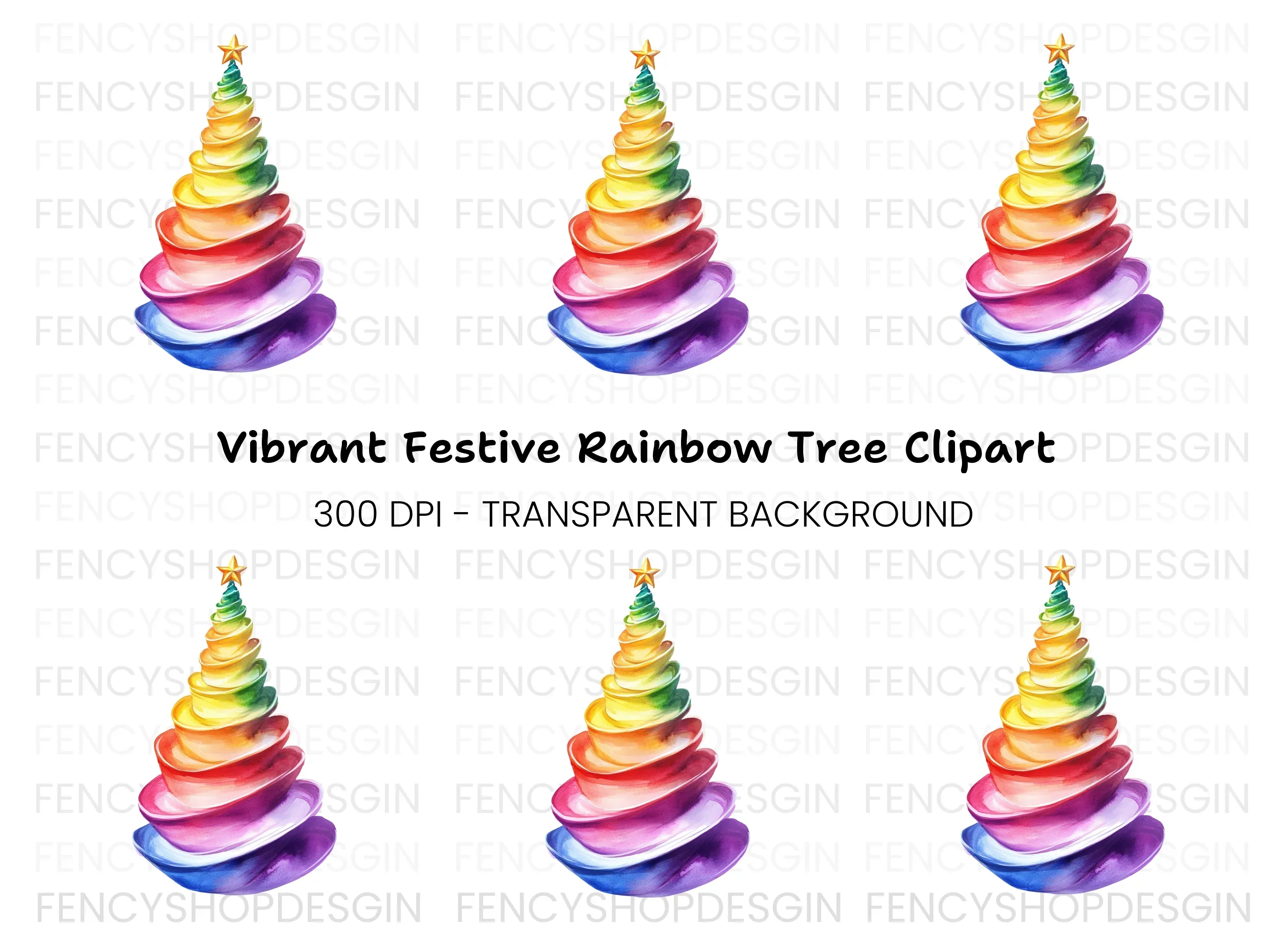 Rainbow Christmas Tree Clipart Bundle