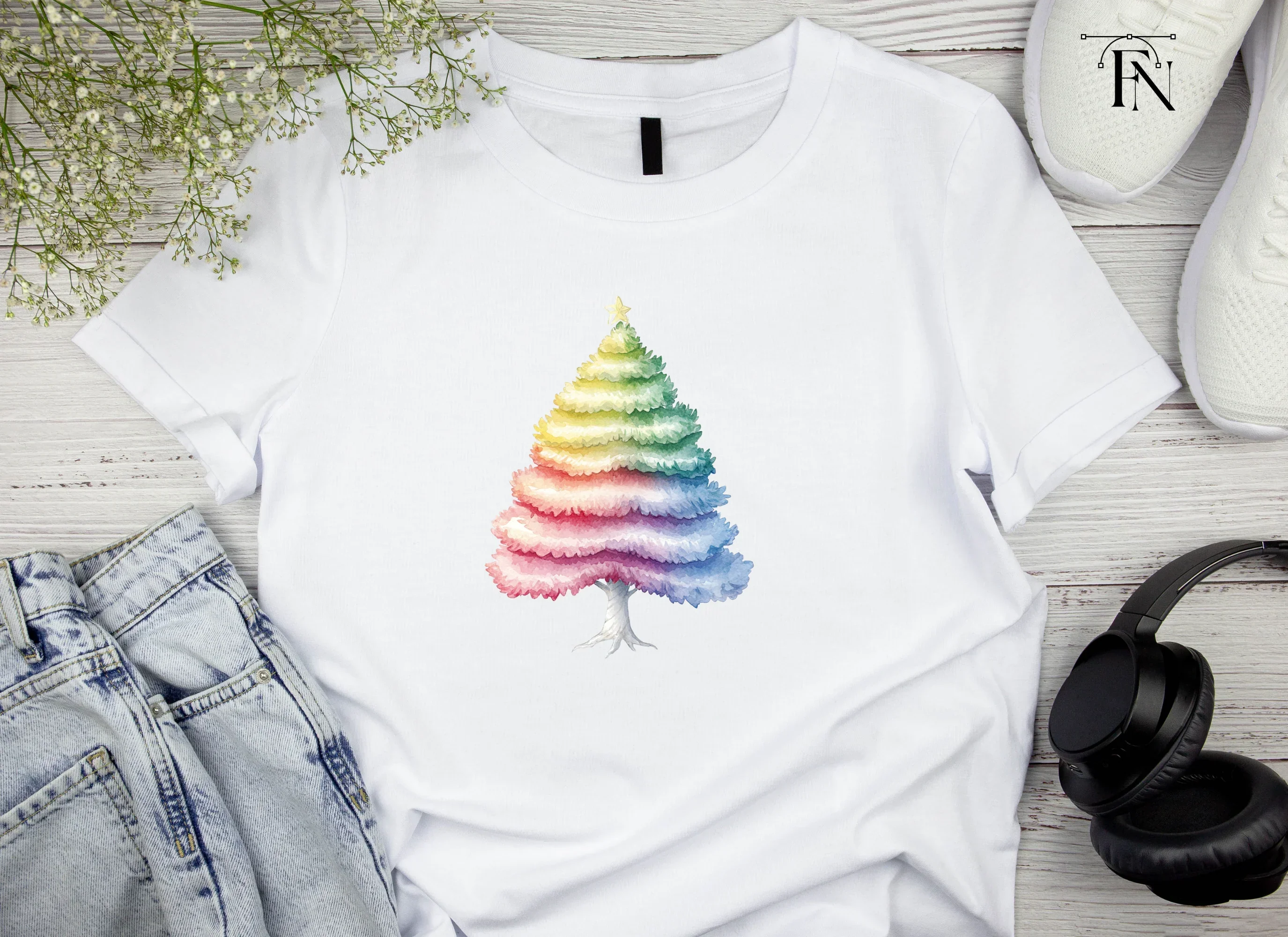 Rainbow Christmas Tree Clipart Bundle - Image 3