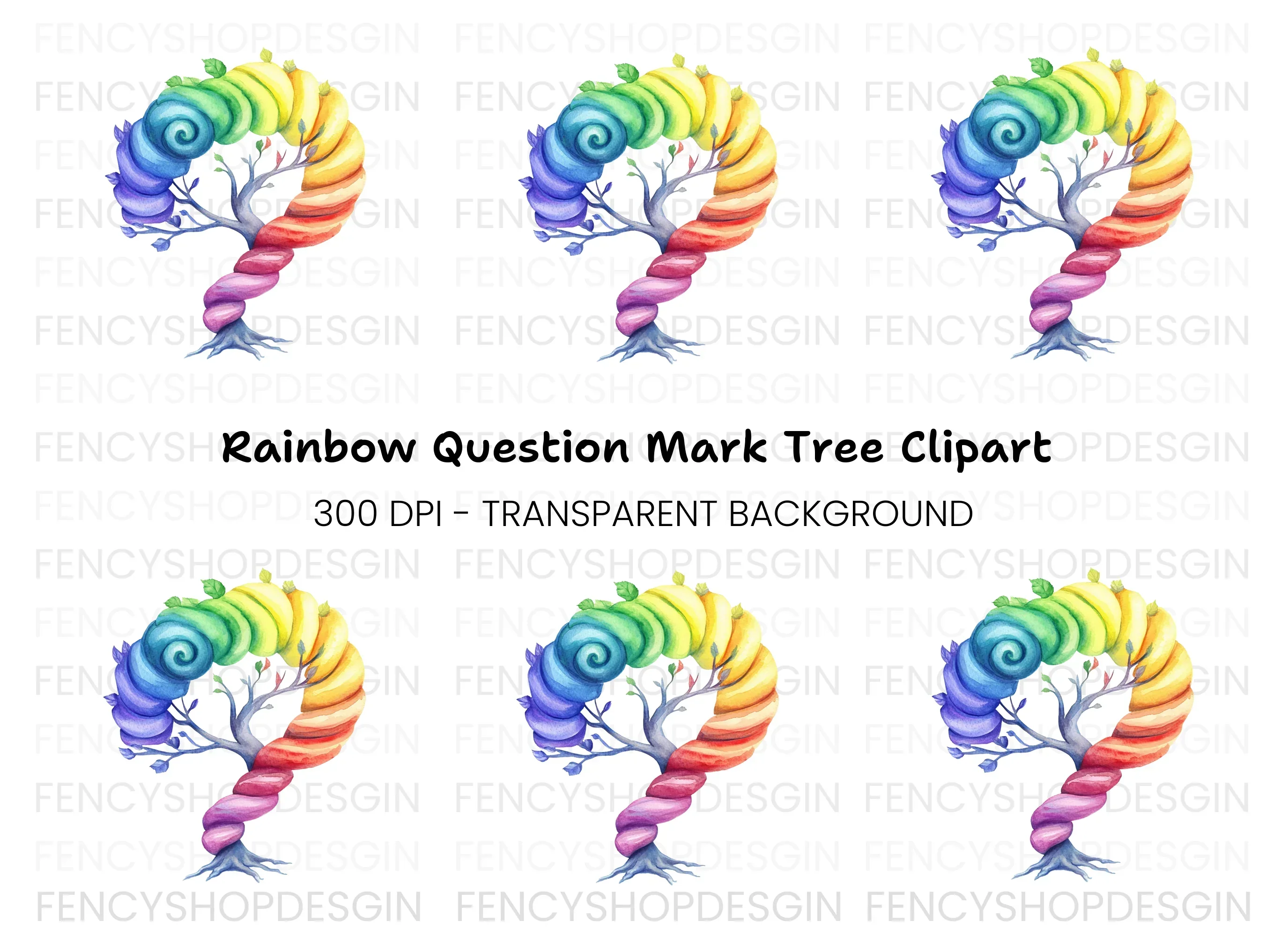 Rainbow Tree Question Mark Clipart Bundle
