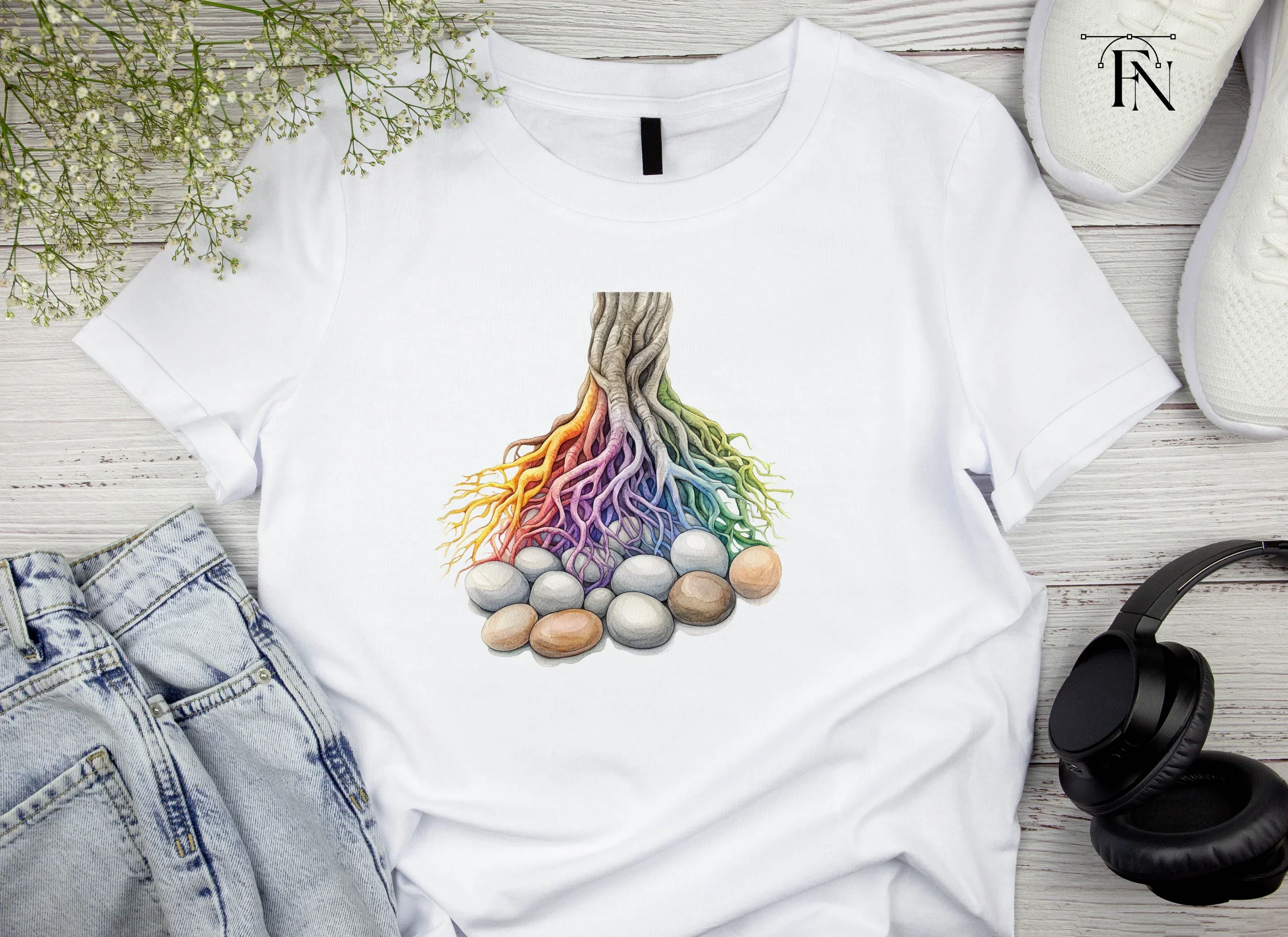 Rainbow Tree Roots and River Stones Clipart Bundle - Image 5
