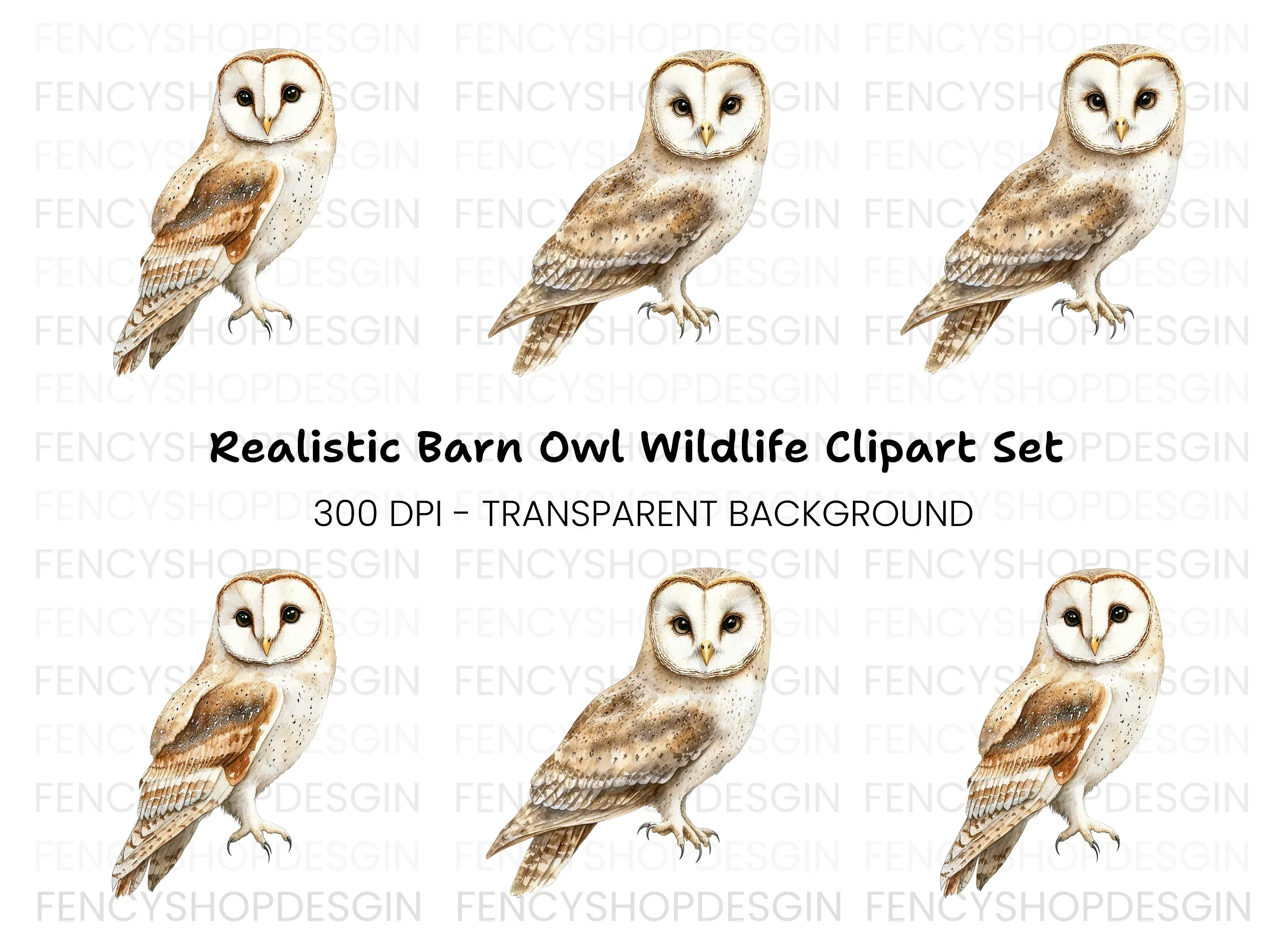 Realistic Barn Owl Clipart Bundle