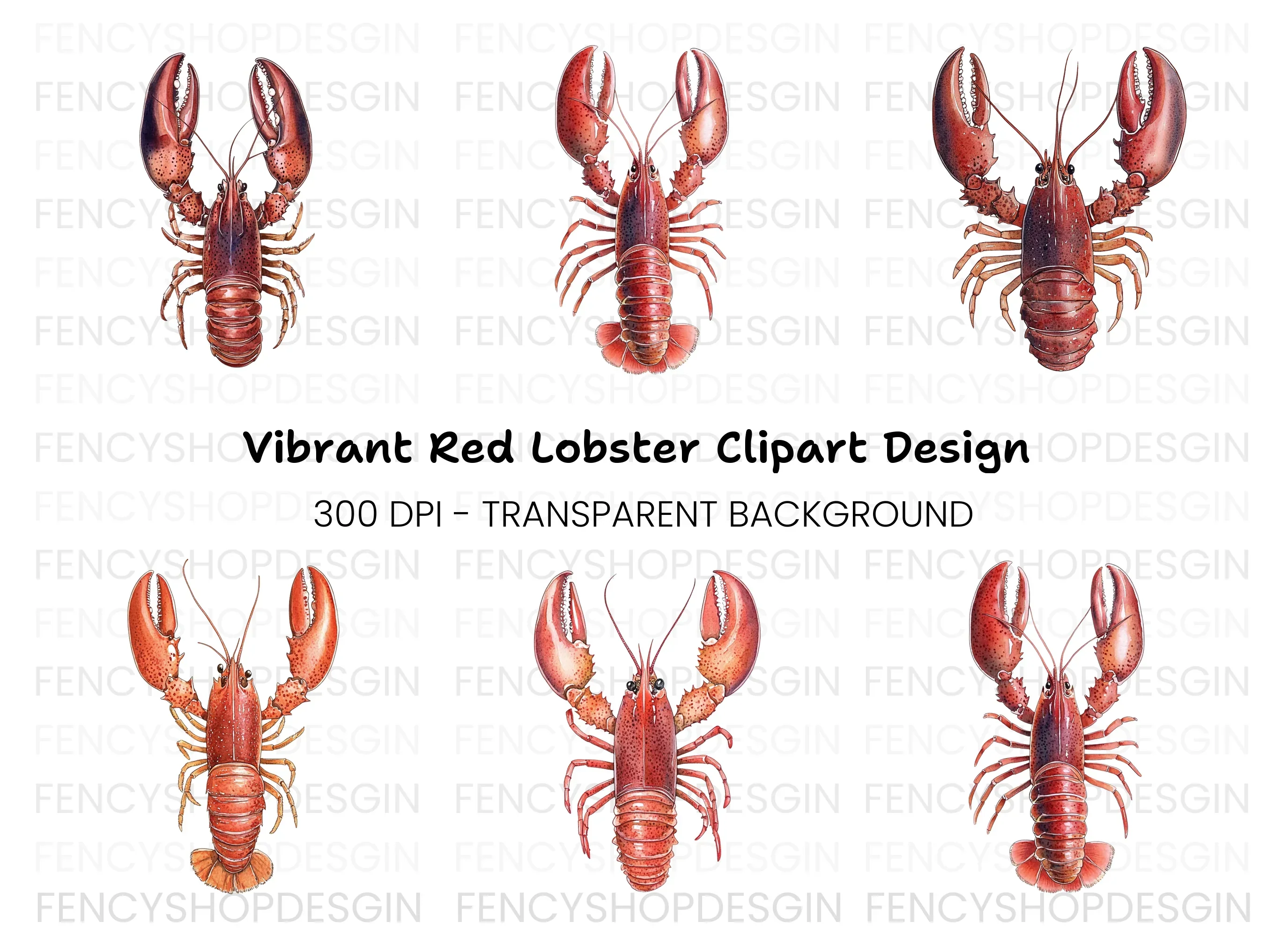 Realistic Red Lobster Clipart Bundle