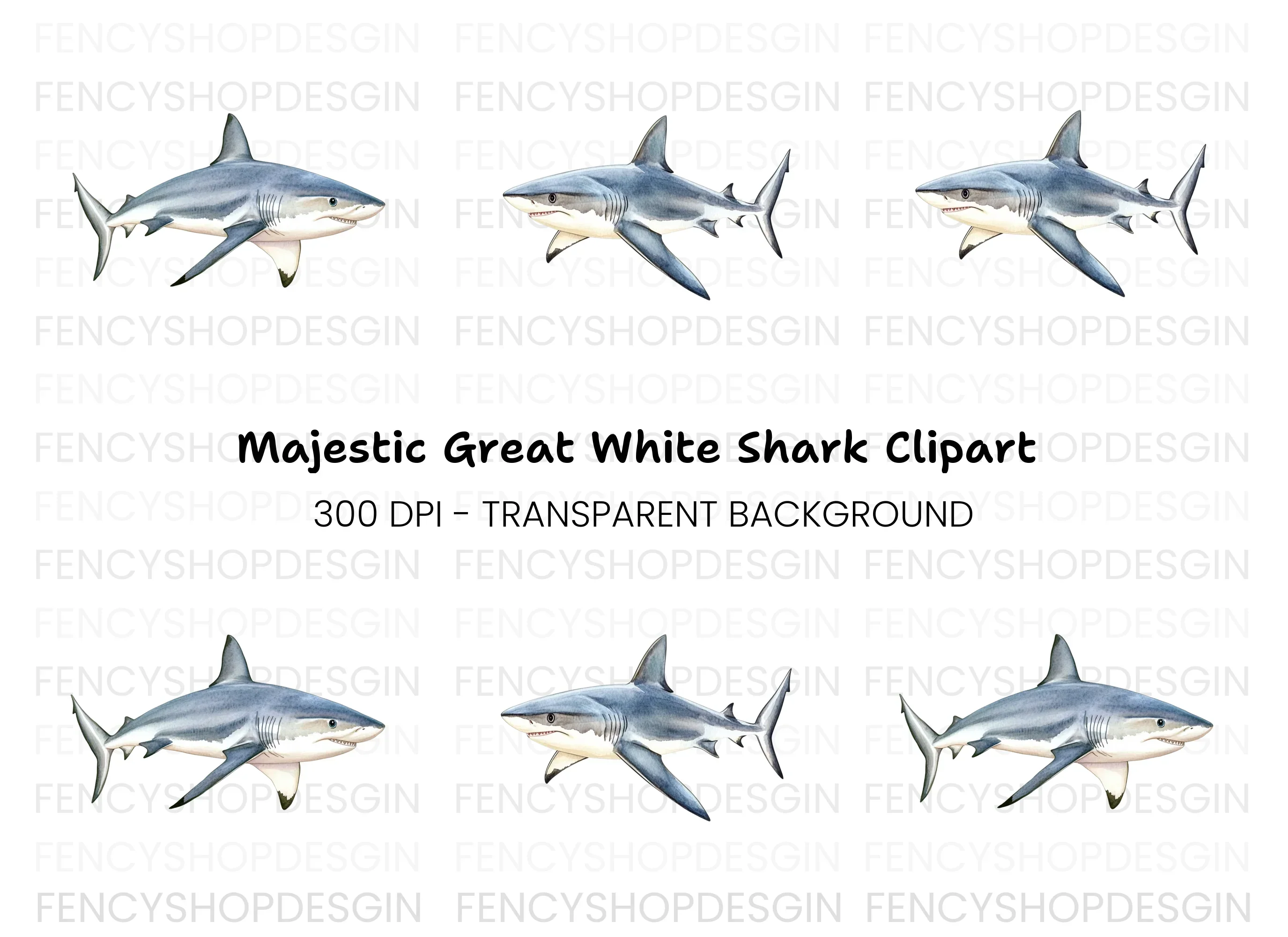 Realistic Shark Clipart Bundle